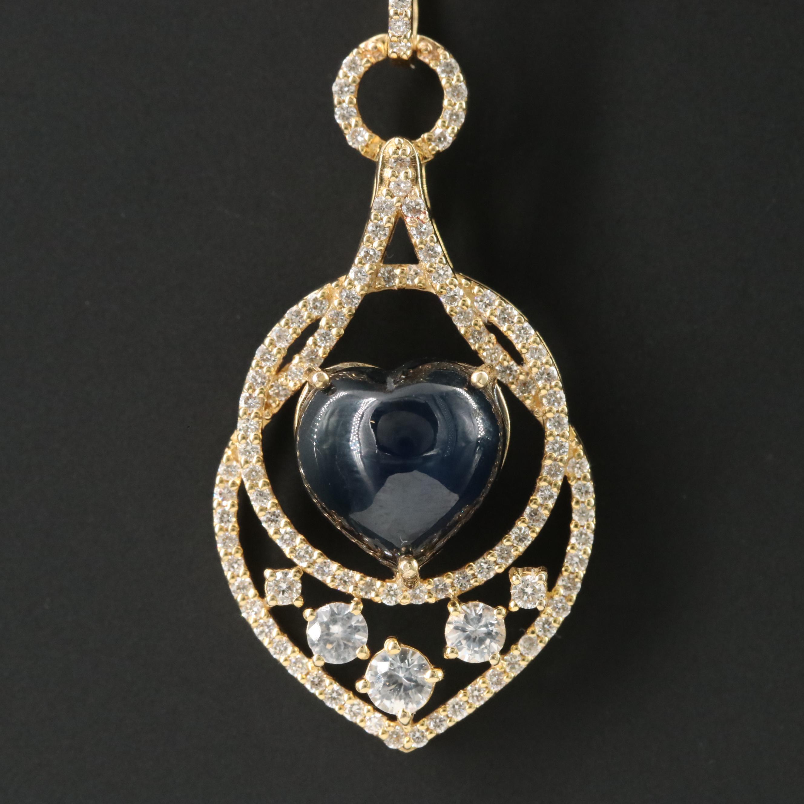 14K 5.35 CT Sapphire, Diamond and White Sapphire Necklace with IGI Report
