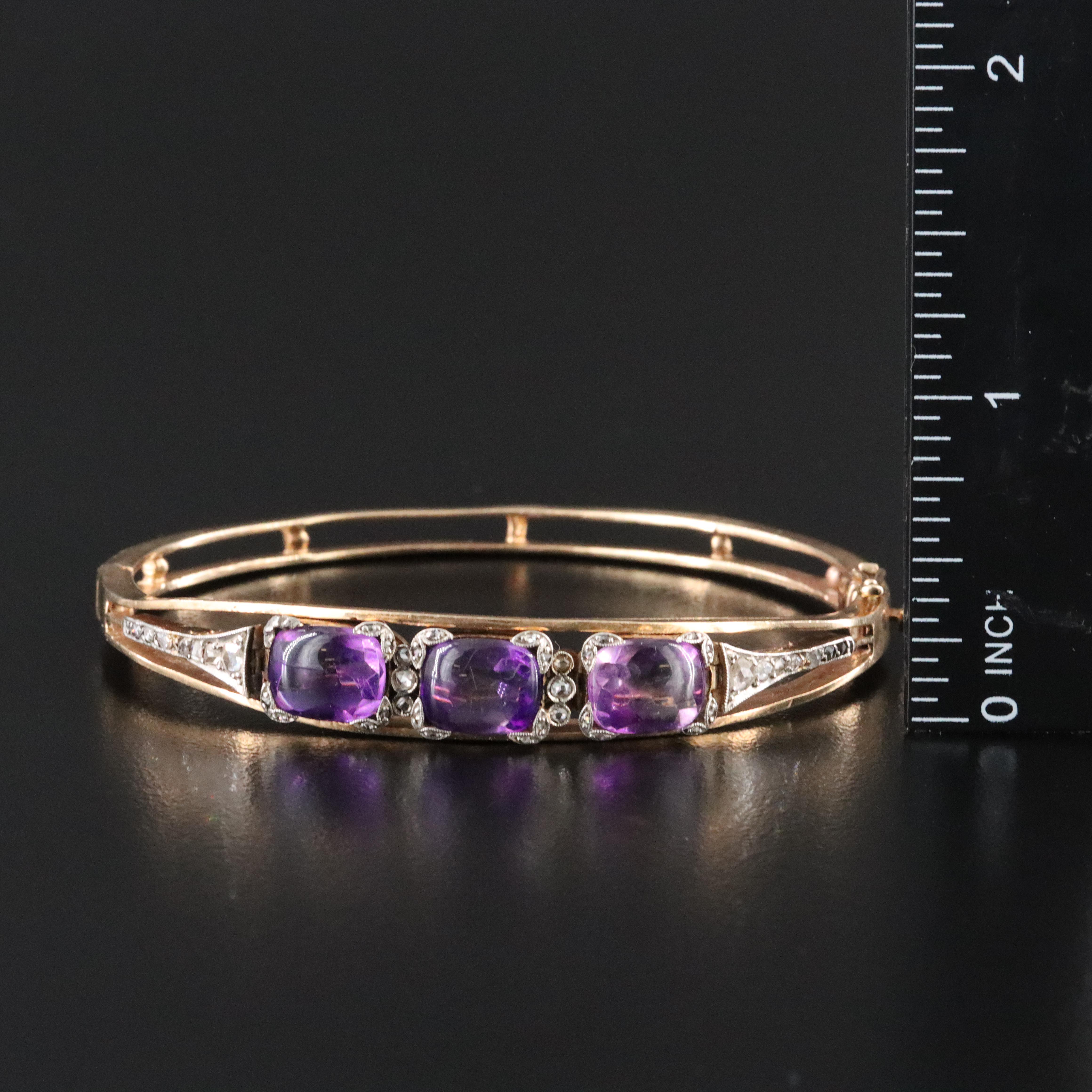 Antique 14K Rose Gold Amethyst and Diamond Bracelet with Platinum Accents
