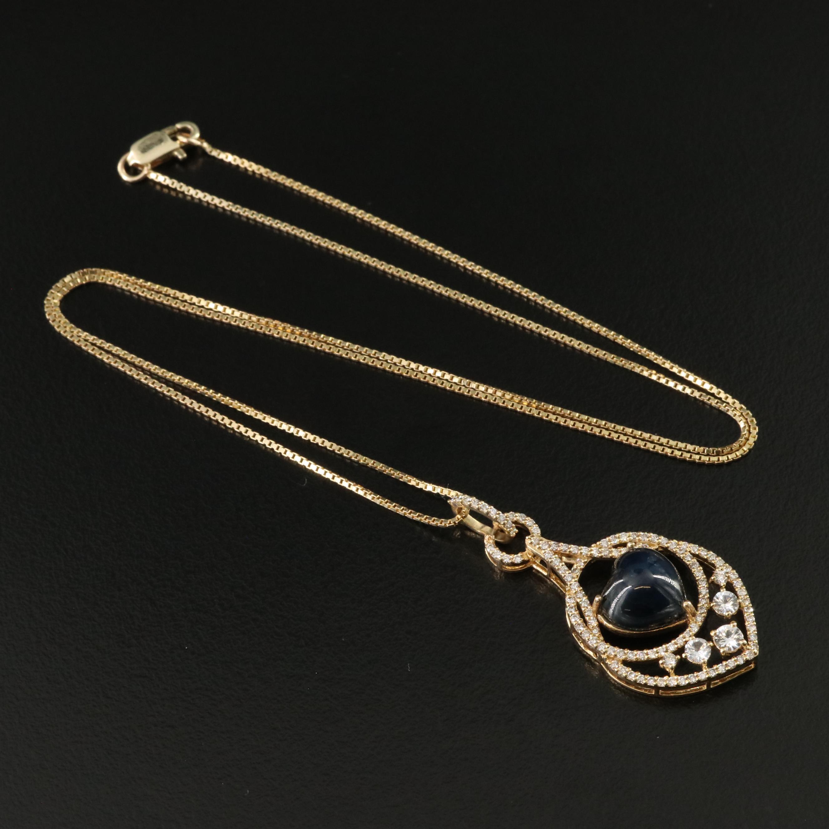 14K 5.35 CT Sapphire, Diamond and White Sapphire Necklace with IGI Report