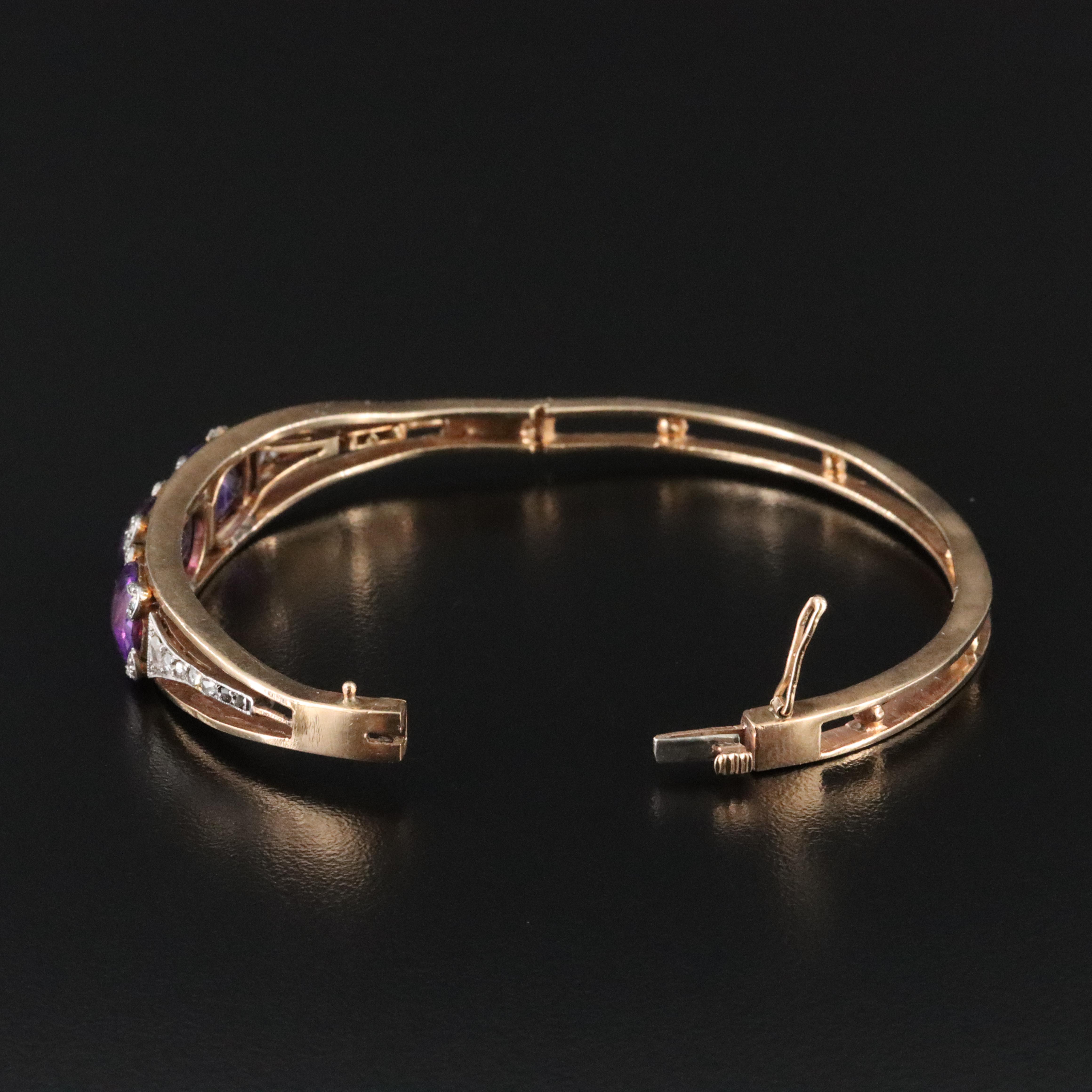 Antique 14K Rose Gold Amethyst and Diamond Bracelet with Platinum Accents