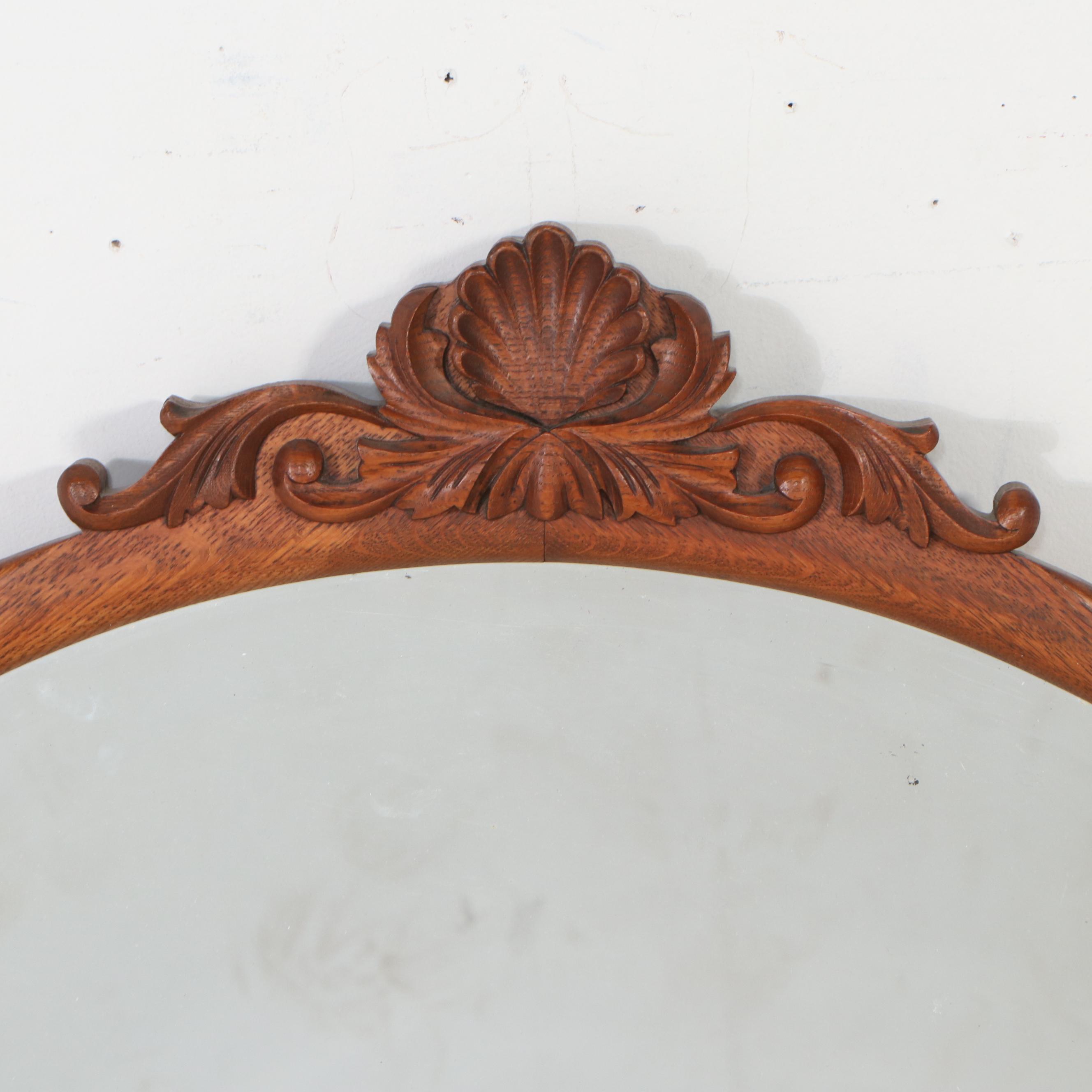 Late Victorian Style Carved Oak Frame Oval Wall Mirror, Late 19th/ Early 20th C.