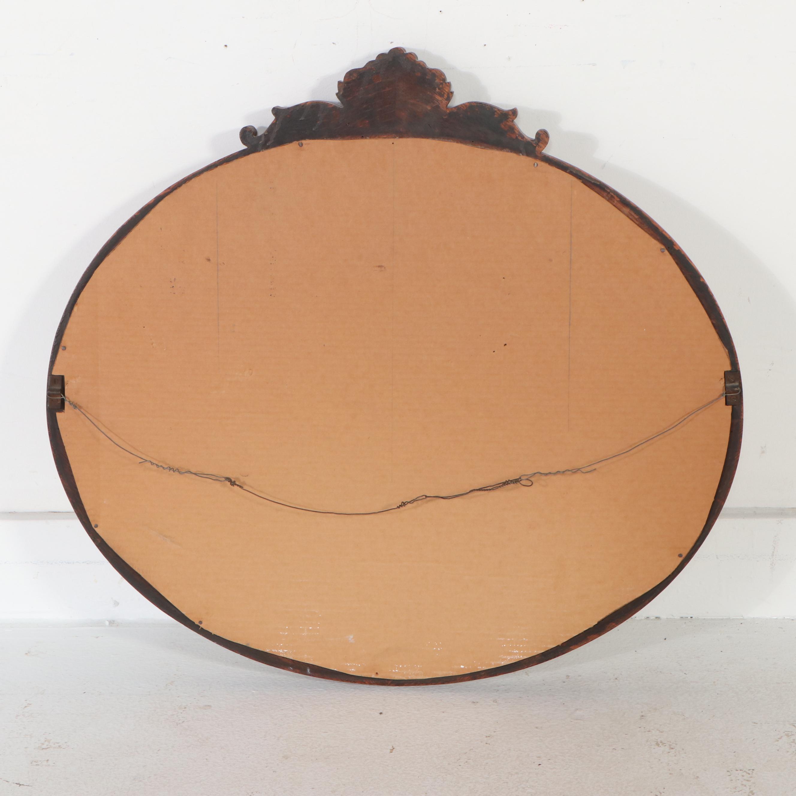 Late Victorian Style Carved Oak Frame Oval Wall Mirror, Late 19th/ Early 20th C.