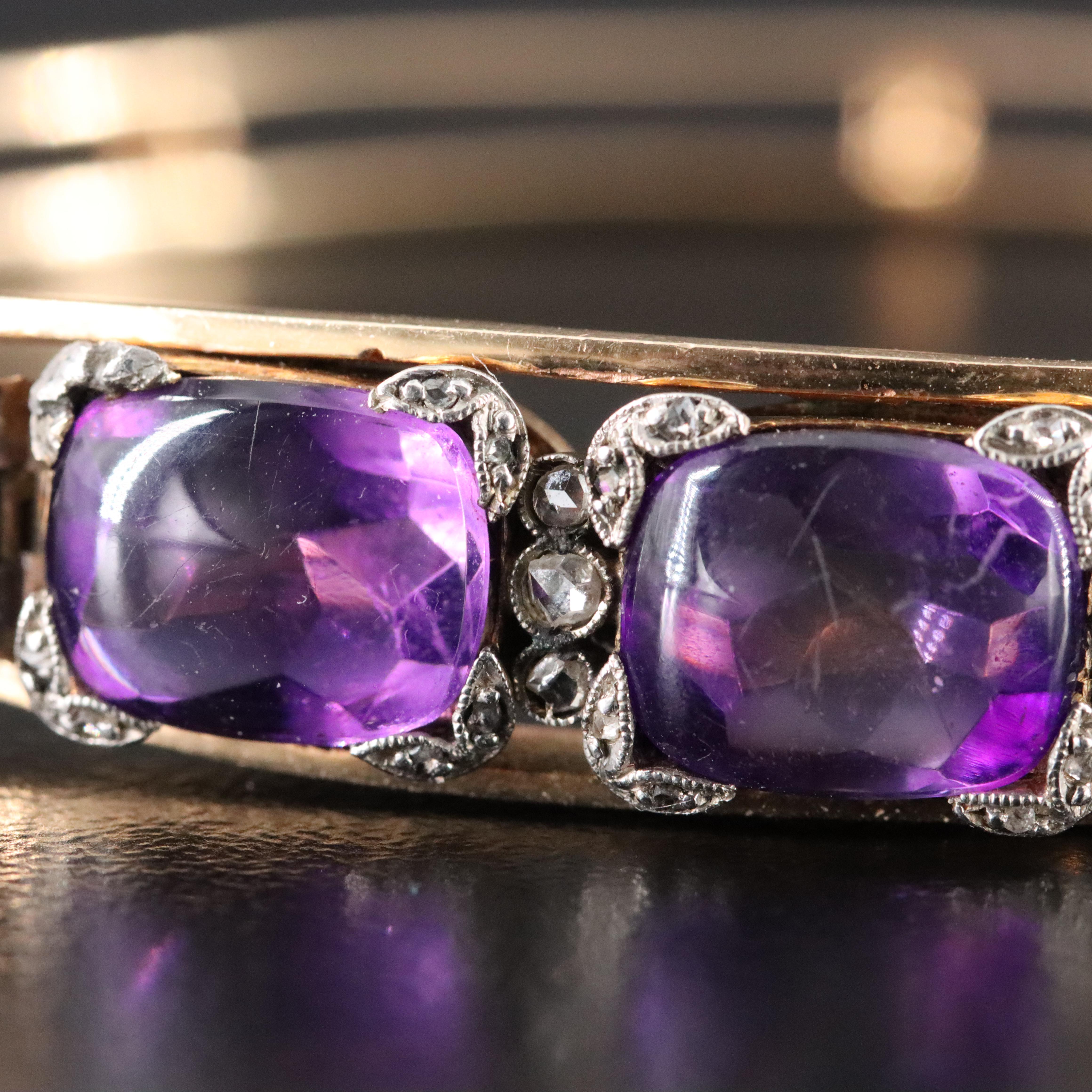Antique 14K Rose Gold Amethyst and Diamond Bracelet with Platinum Accents