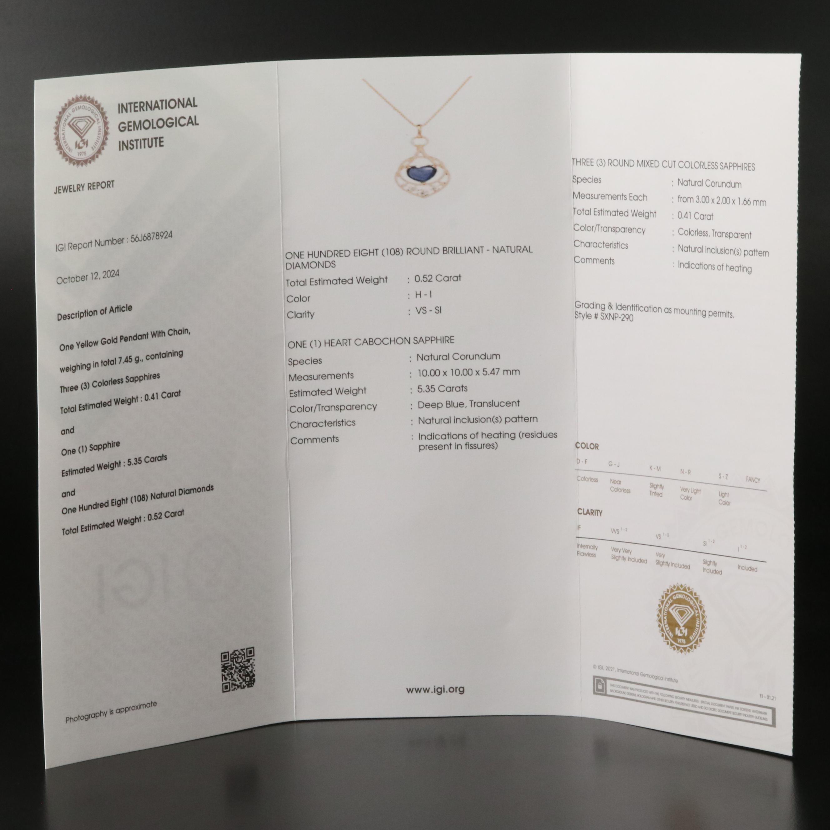 14K 5.35 CT Sapphire, Diamond and White Sapphire Necklace with IGI Report