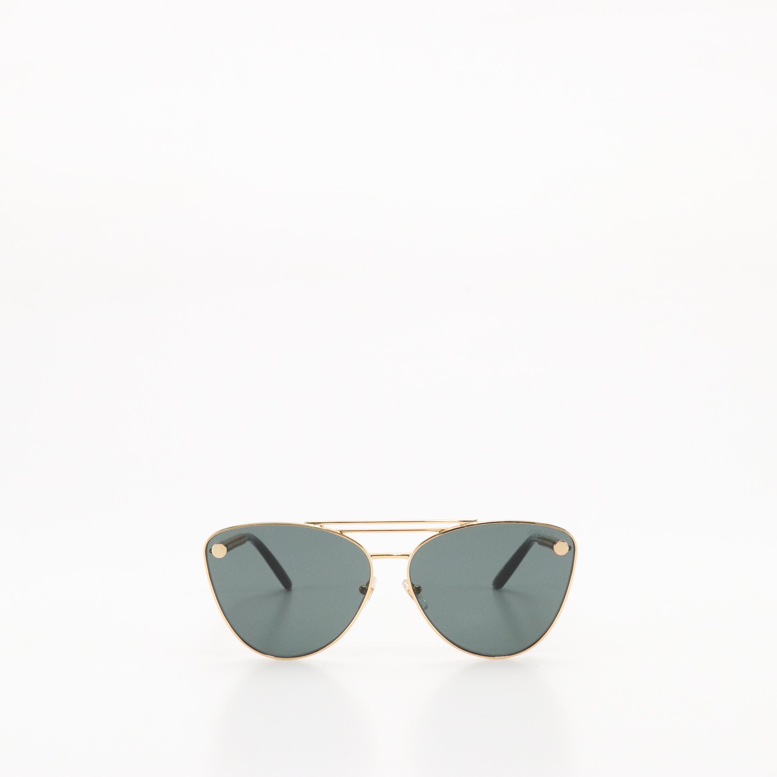 Versace Tubular Greca Cat-Eye Sunglasses in Black and Gold