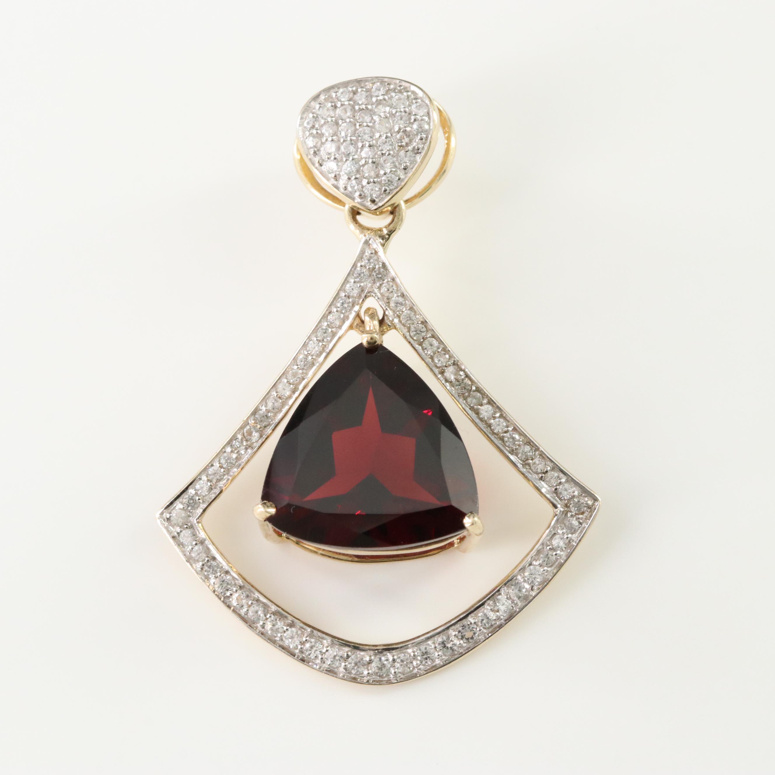9K Garnet and White Zircon Pendant