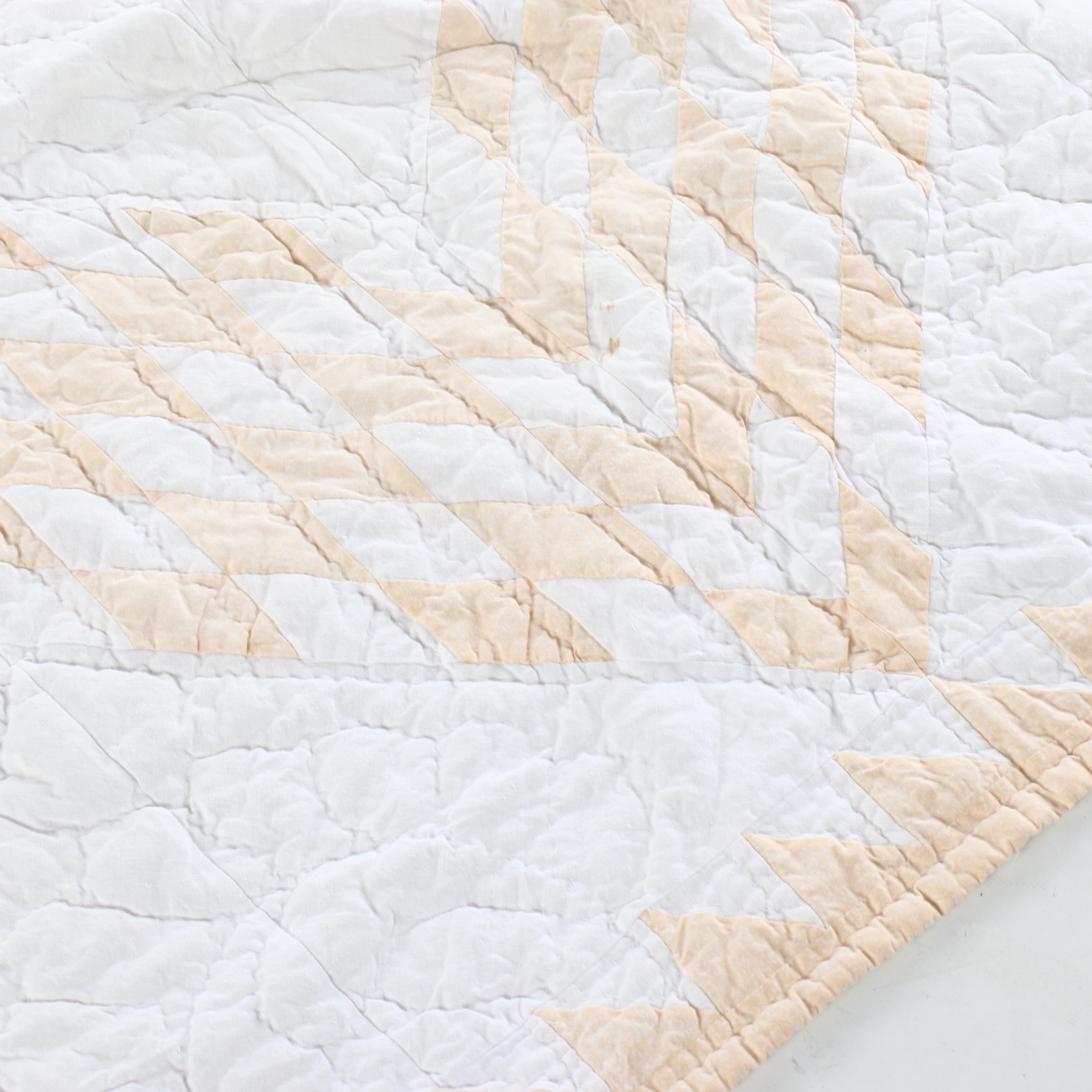 Handmade "Broken Star" Pale Peach and White Quilt