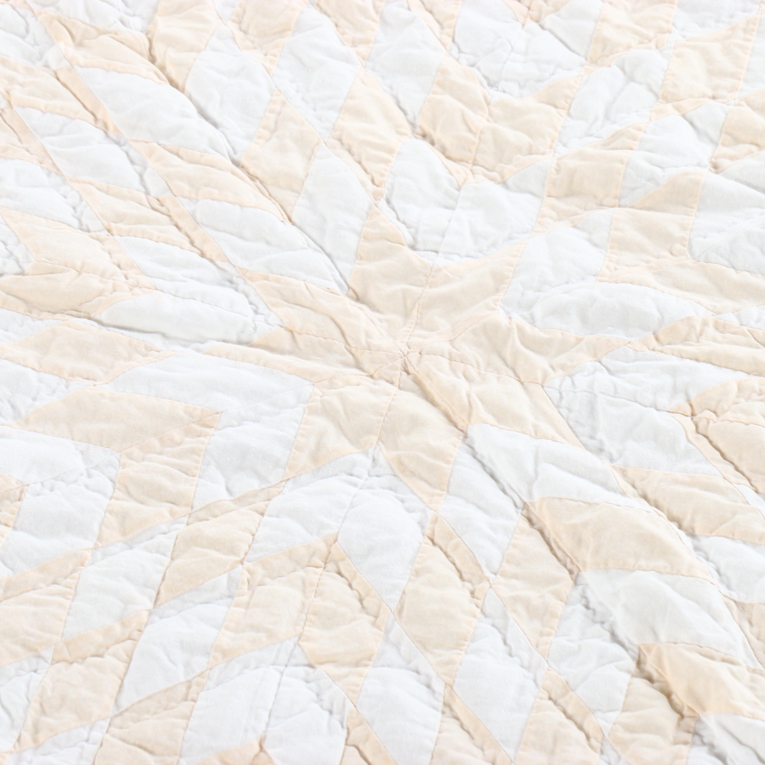 Handmade "Broken Star" Pale Peach and White Quilt