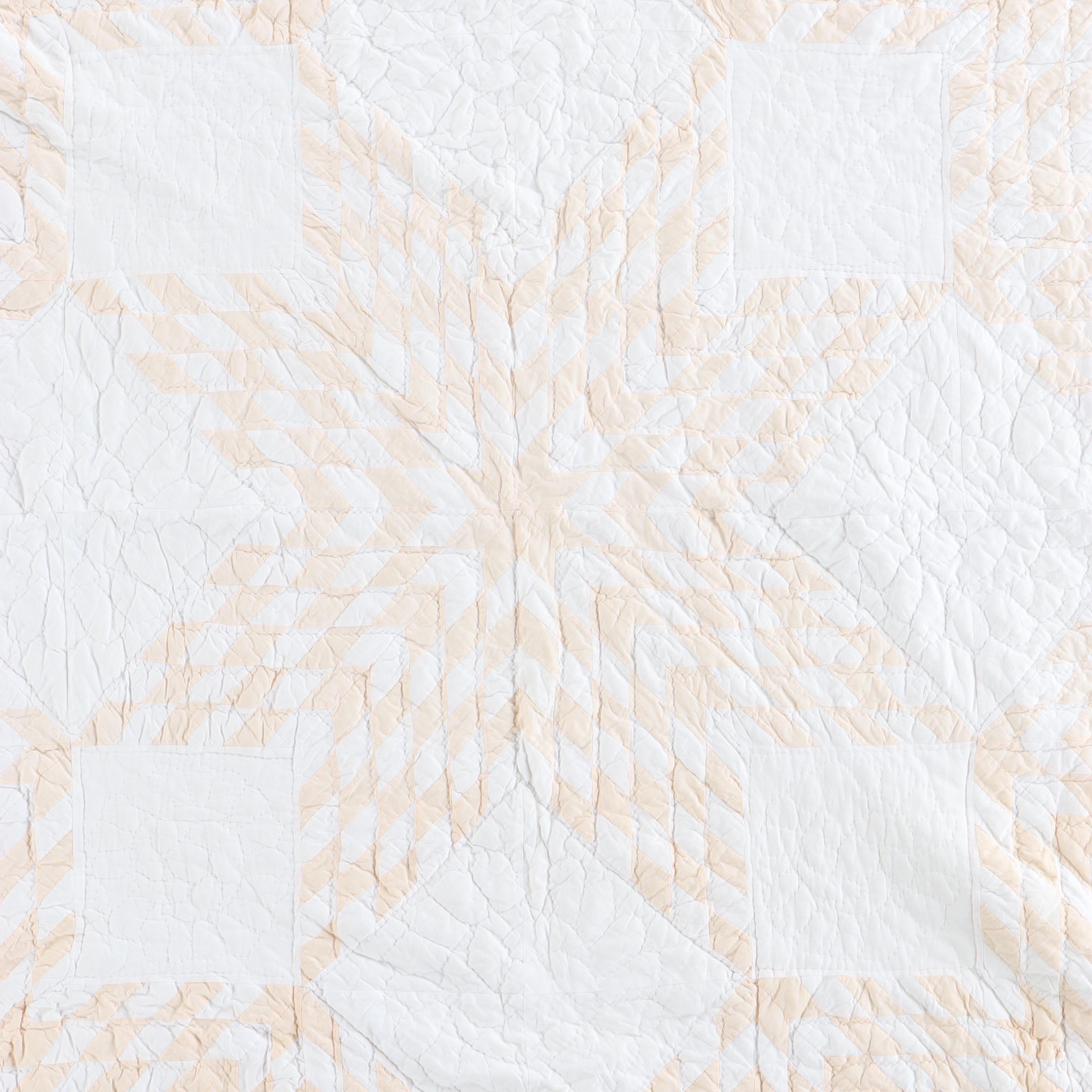 Handmade "Broken Star" Pale Peach and White Quilt