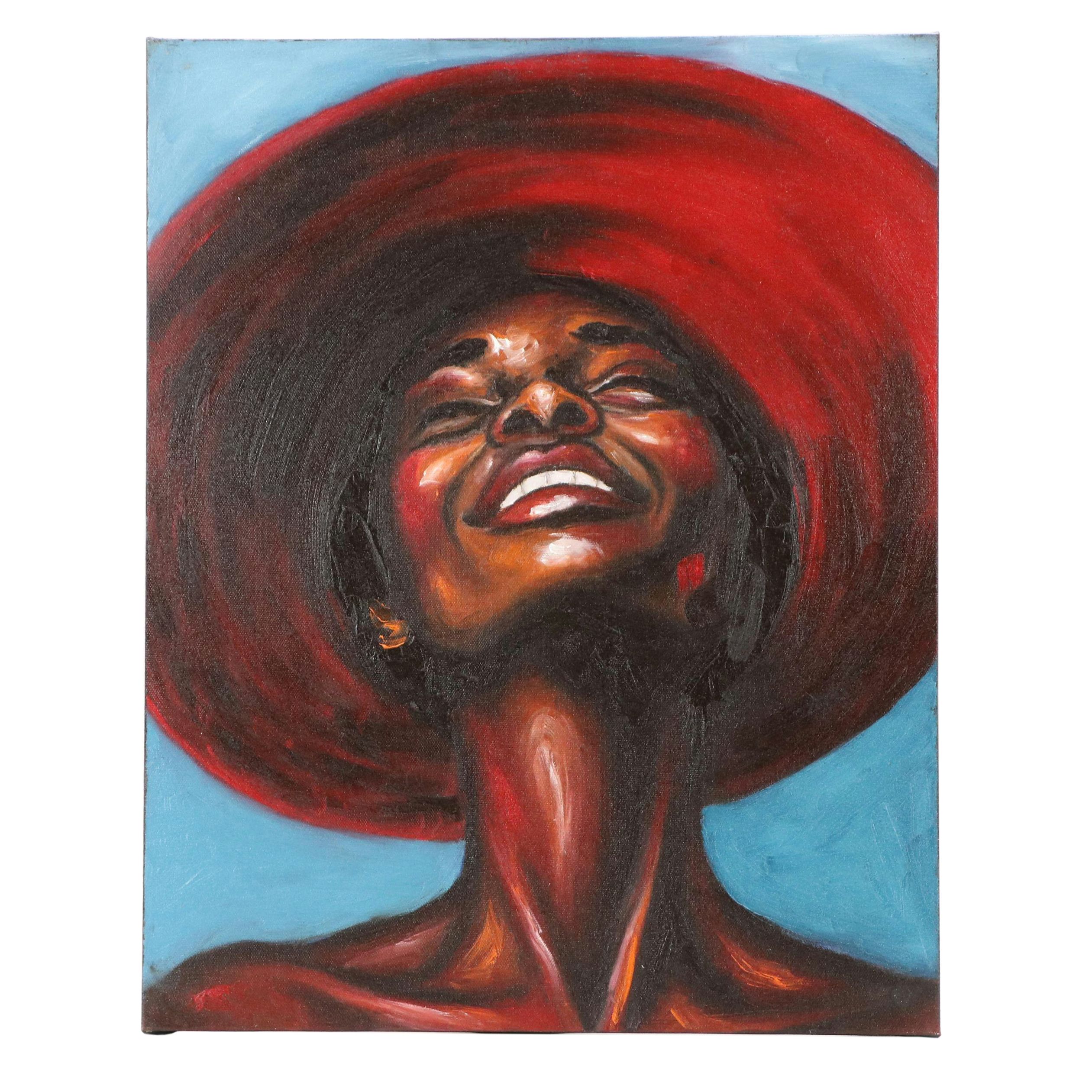 Oluwakemi Omowaire Oil Portrait "Something Joyful," 21st Century