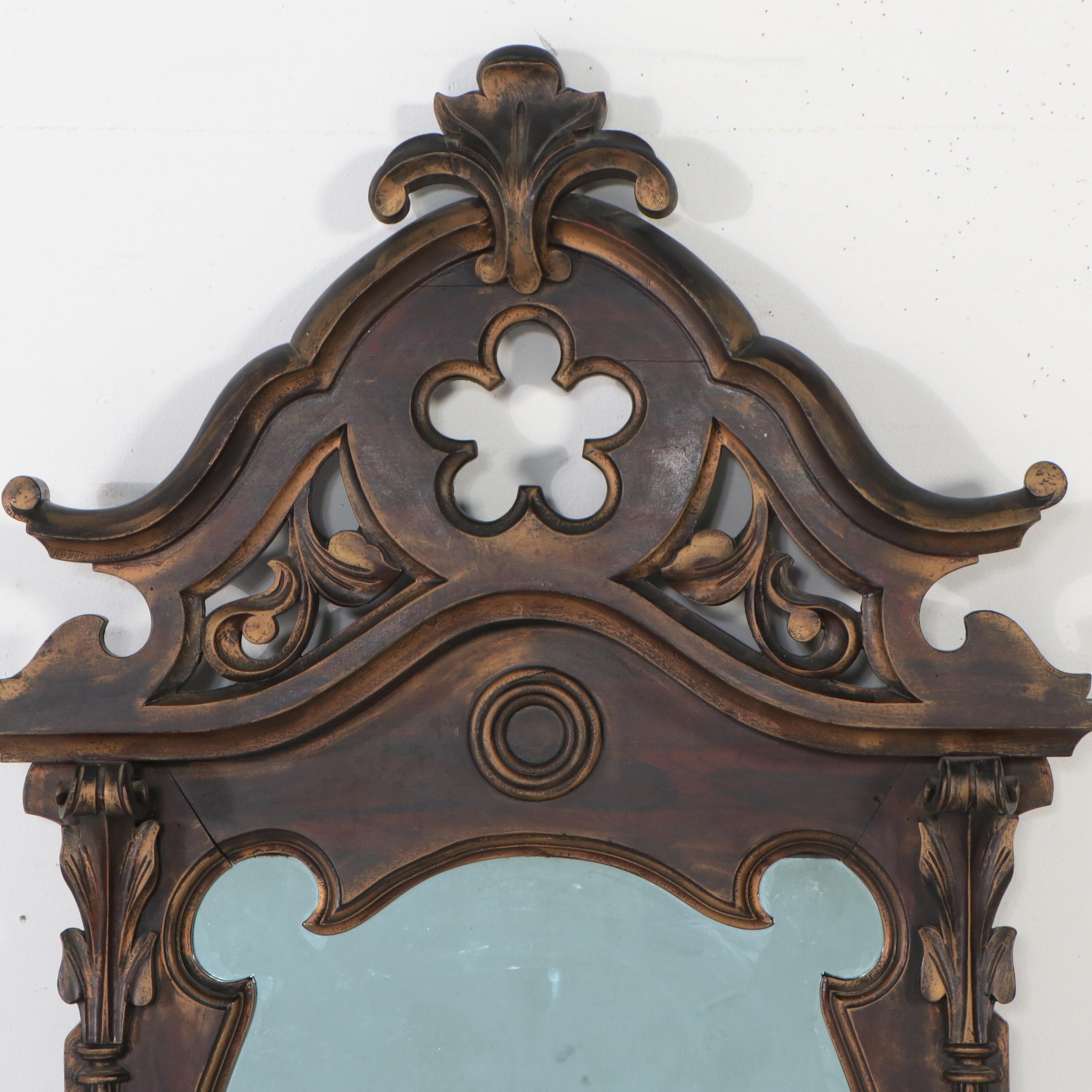 Gothic Revival Style Carved Wood Wall Mirror, Late 19th/ Early 20th Century