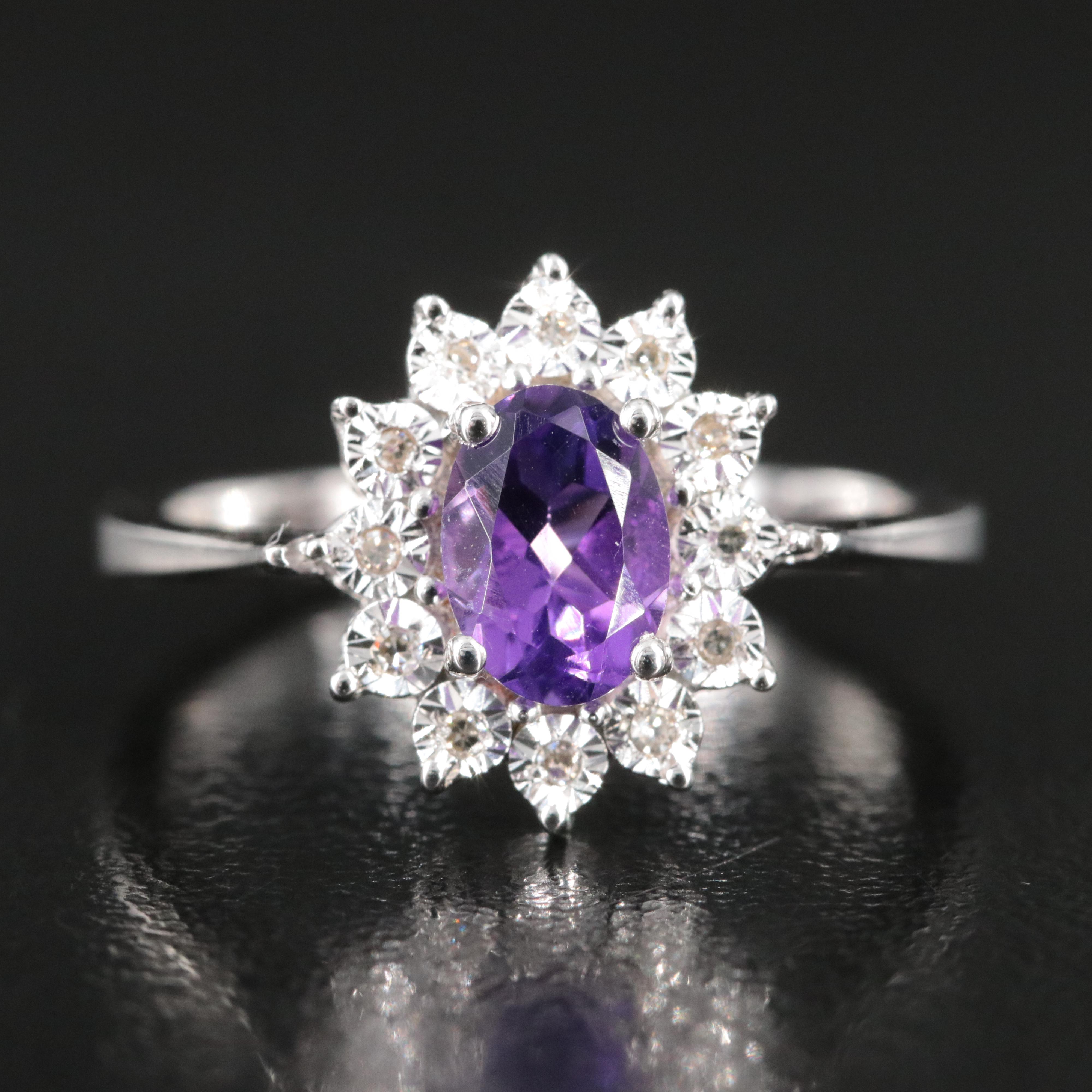 Sterling Amethyst and Diamond Ring