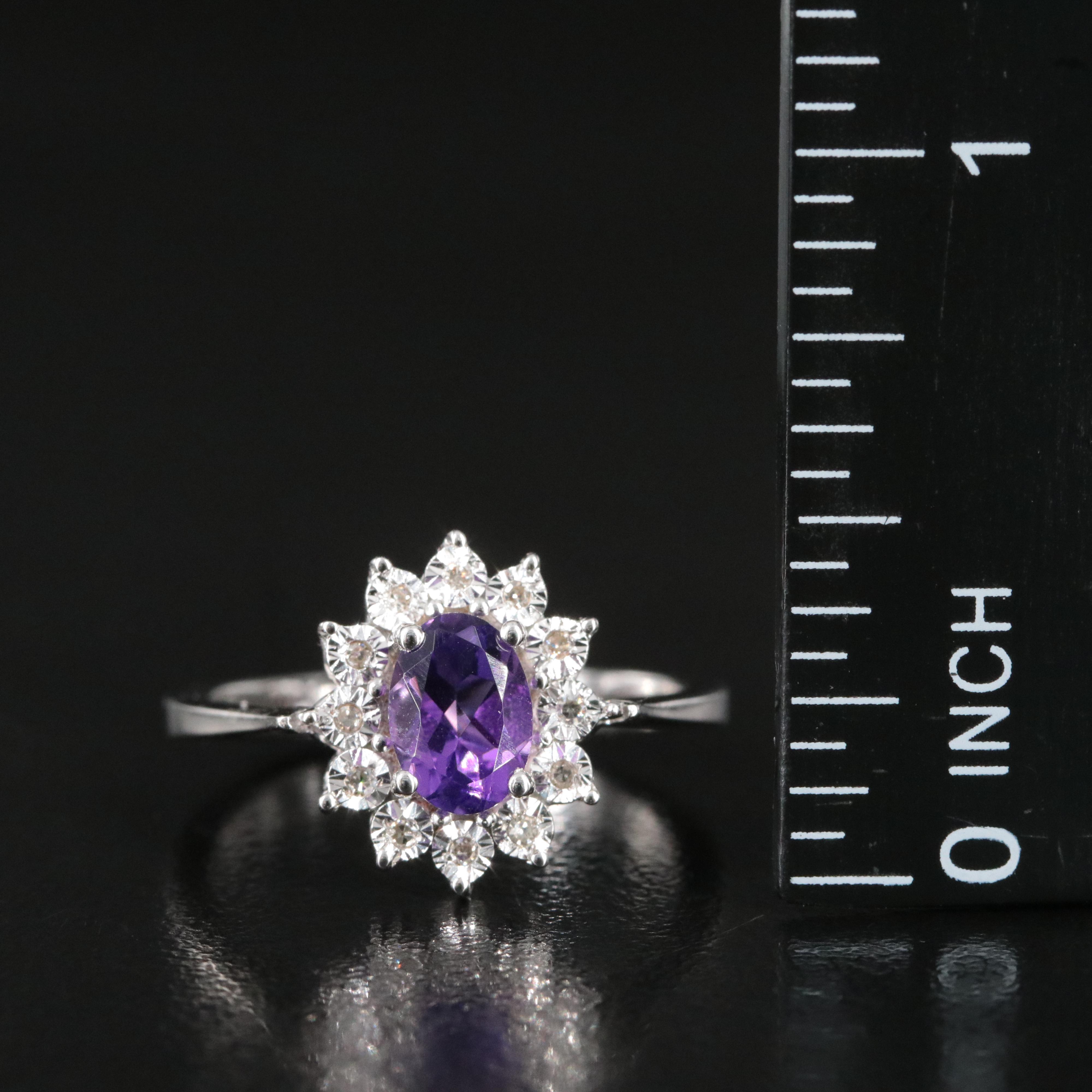 Sterling Amethyst and Diamond Ring