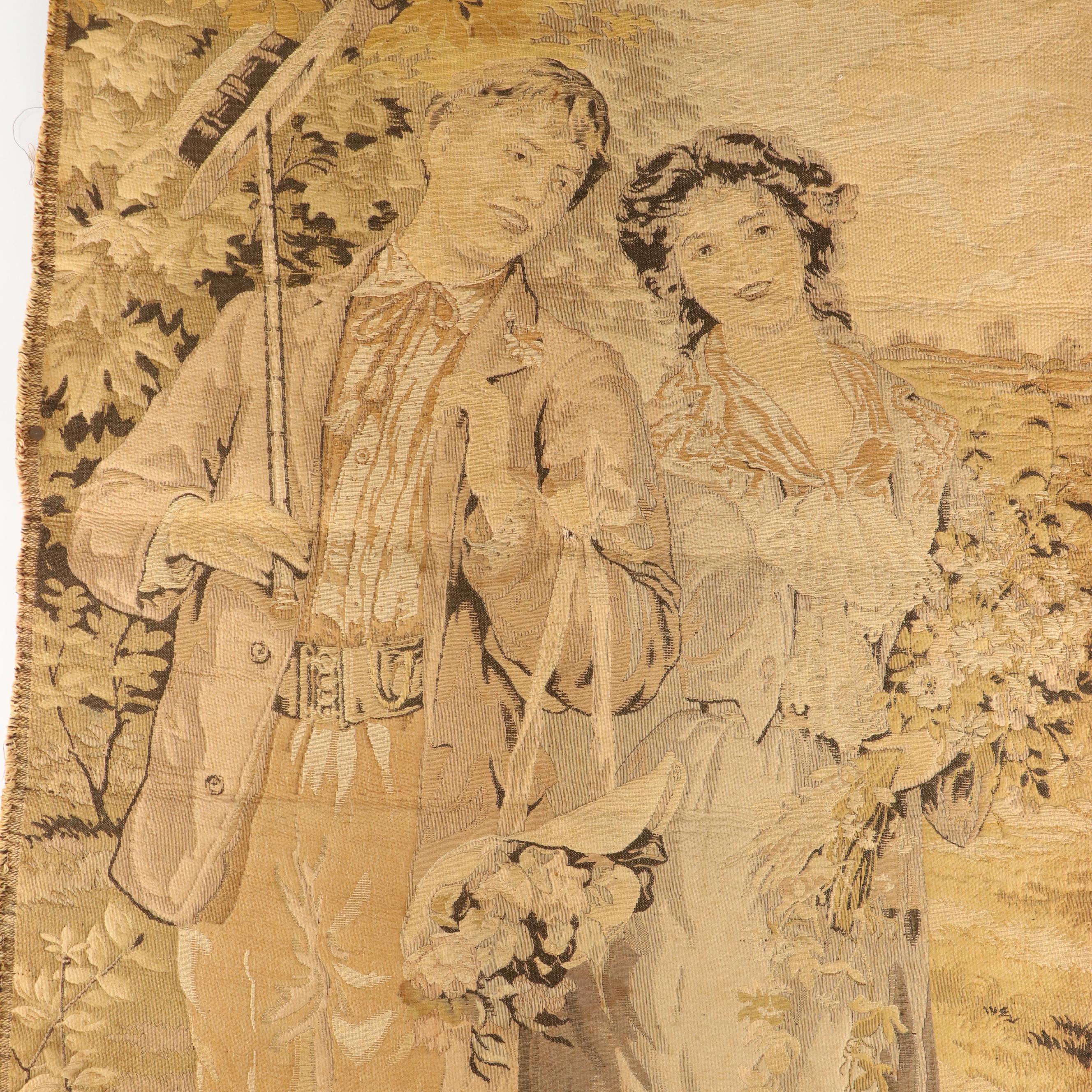 French Mechanic Jacquard Tapestry of Strolling Couple After Achille-Fould