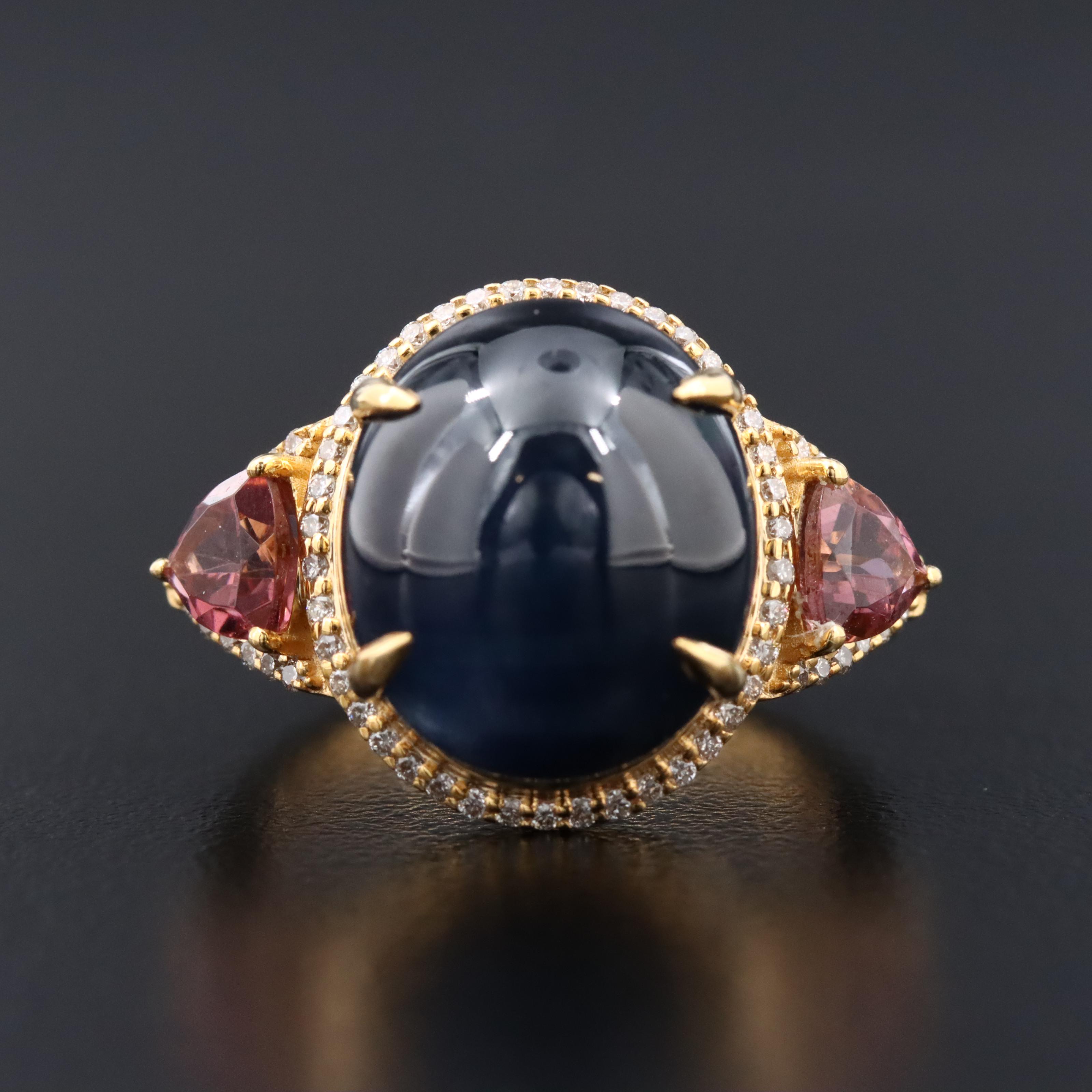 14K 13.66 CT Sapphire, Diamond and Tourmaline Ring with IGI Report