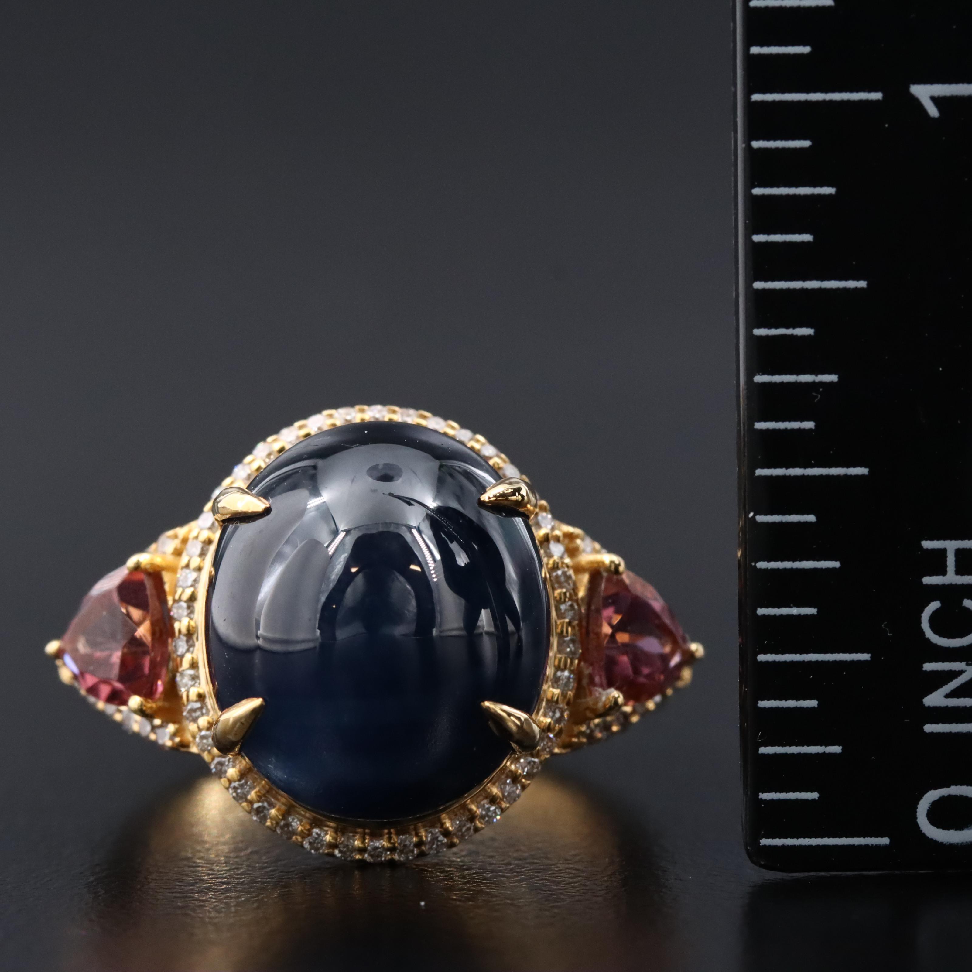 14K 13.66 CT Sapphire, Diamond and Tourmaline Ring with IGI Report