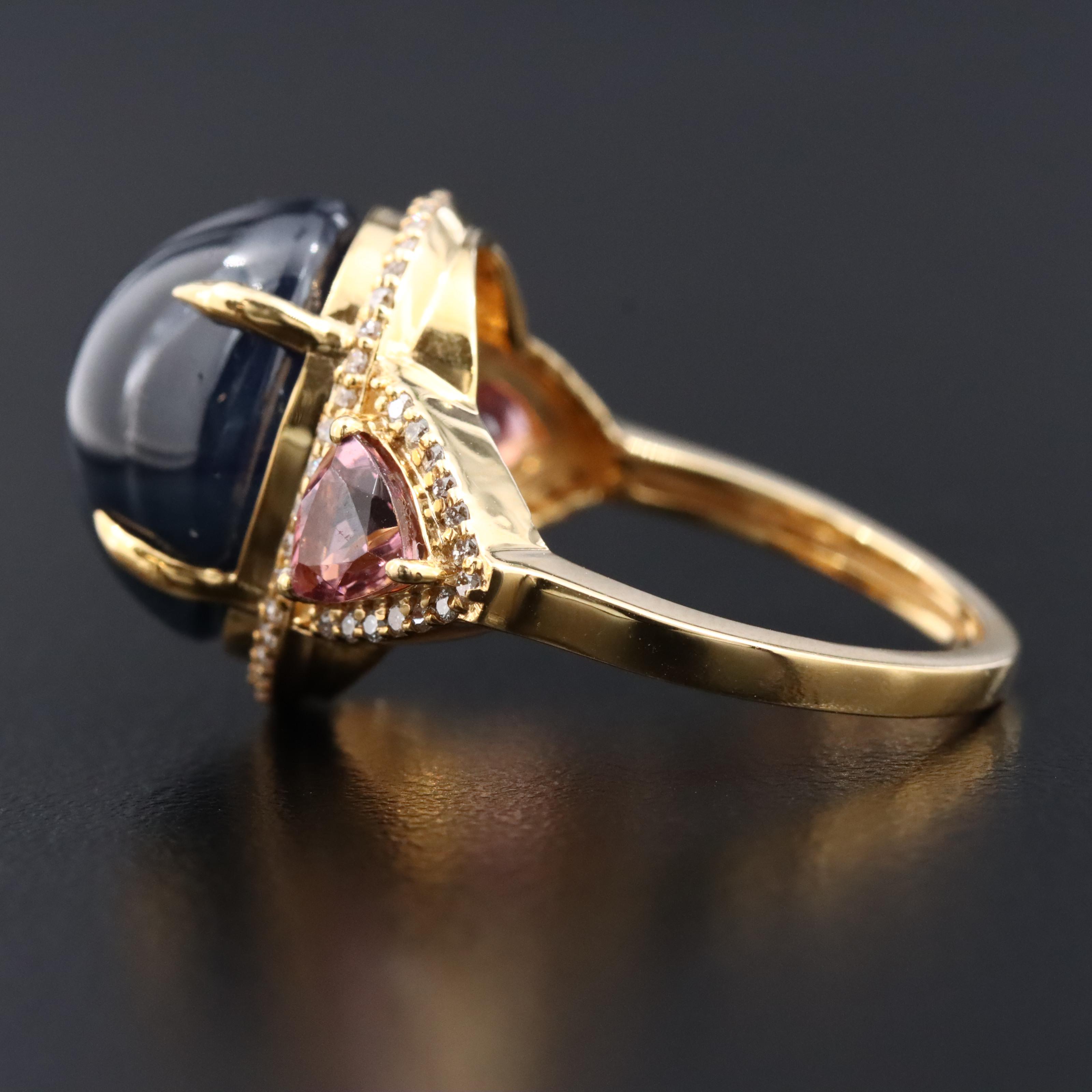 14K 13.66 CT Sapphire, Diamond and Tourmaline Ring with IGI Report