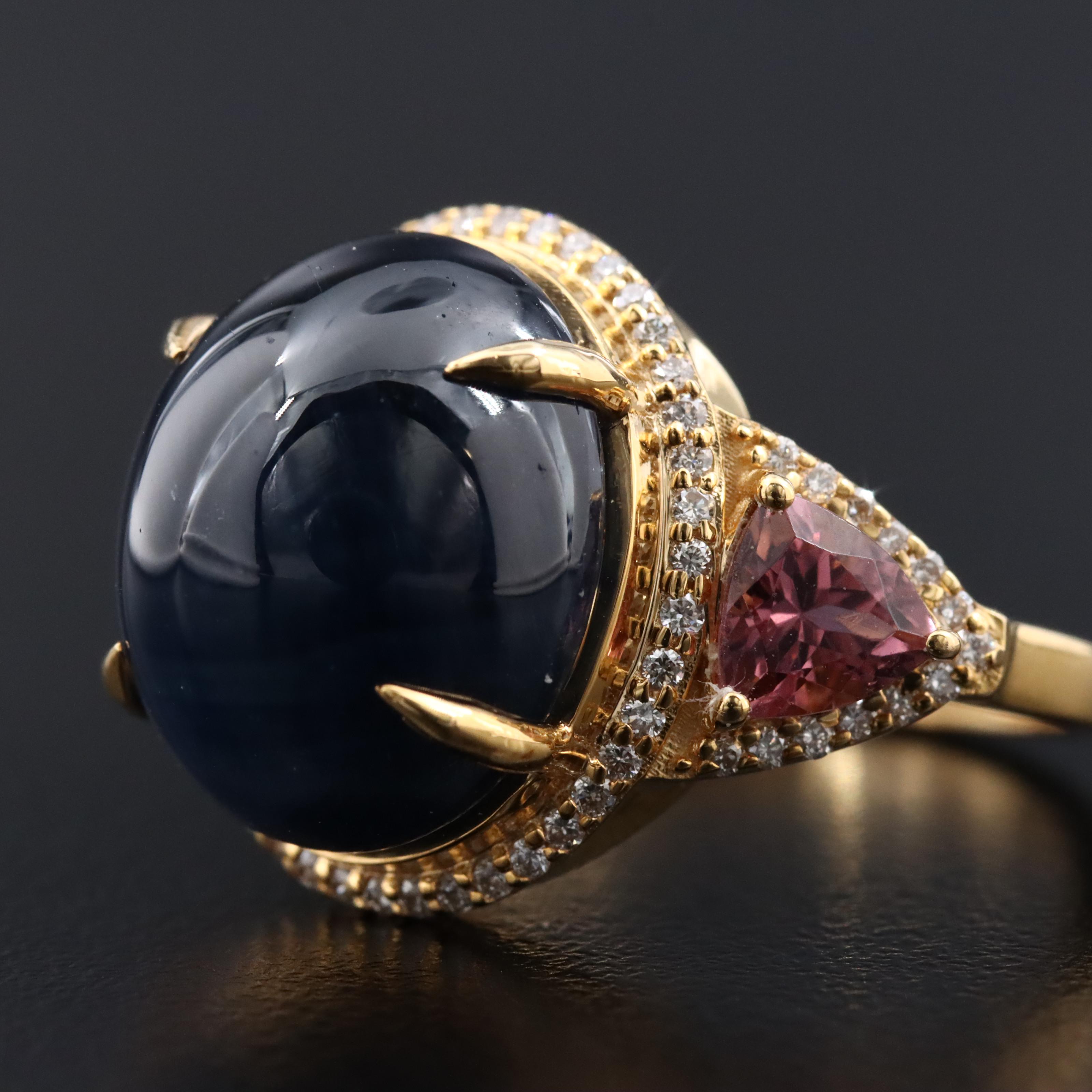 14K 13.66 CT Sapphire, Diamond and Tourmaline Ring with IGI Report