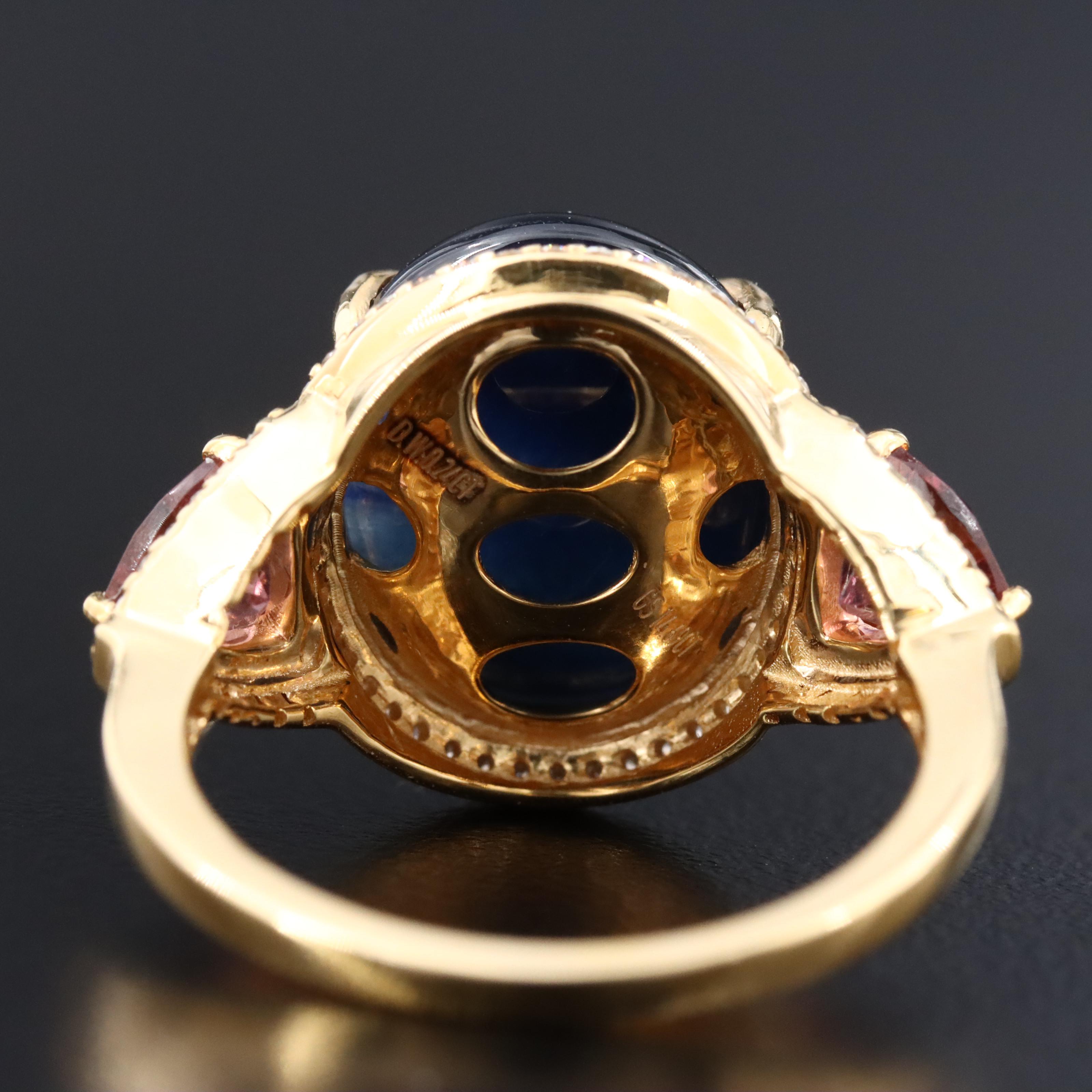 14K 13.66 CT Sapphire, Diamond and Tourmaline Ring with IGI Report