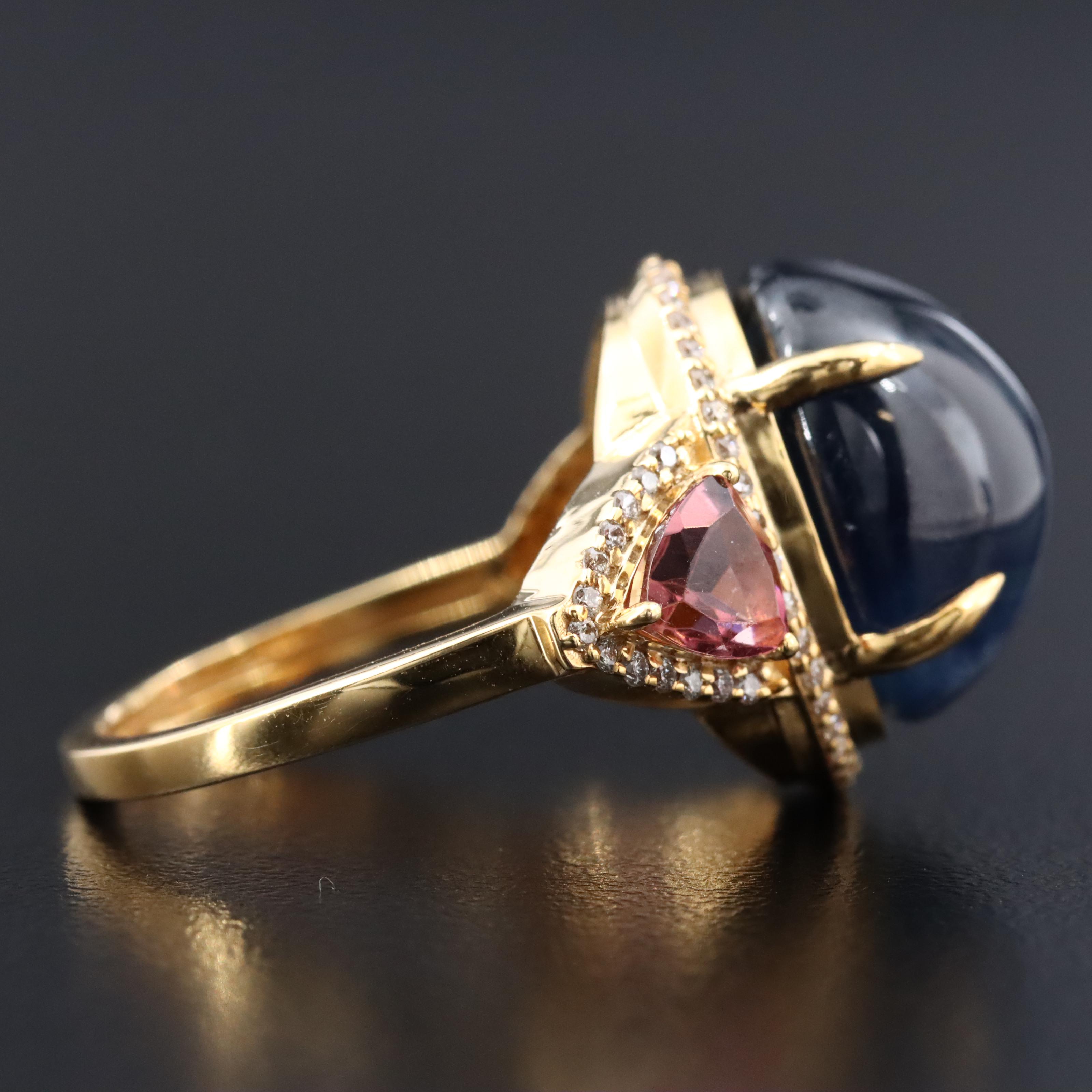 14K 13.66 CT Sapphire, Diamond and Tourmaline Ring with IGI Report