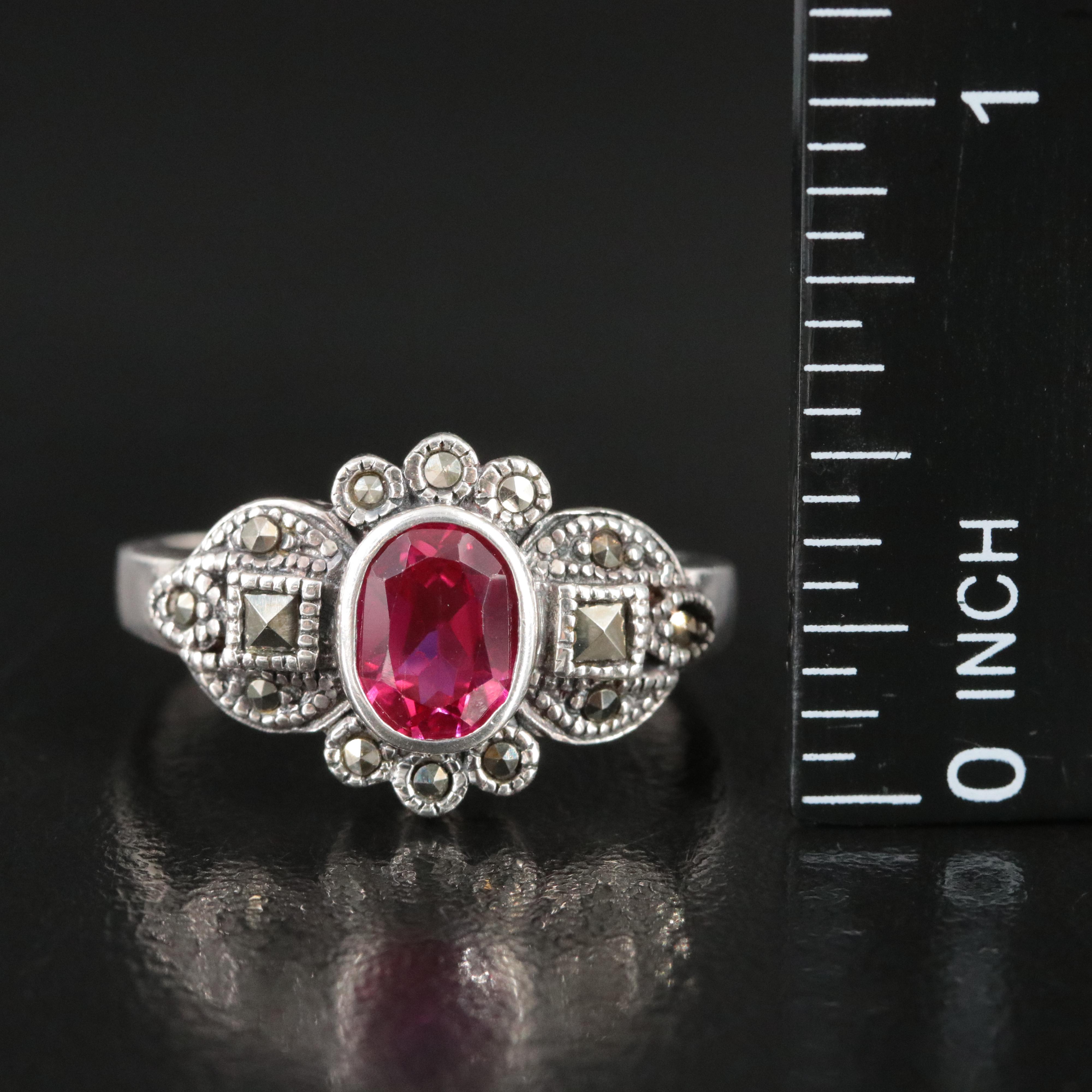 Sterling Ruby and Marcasite Ring