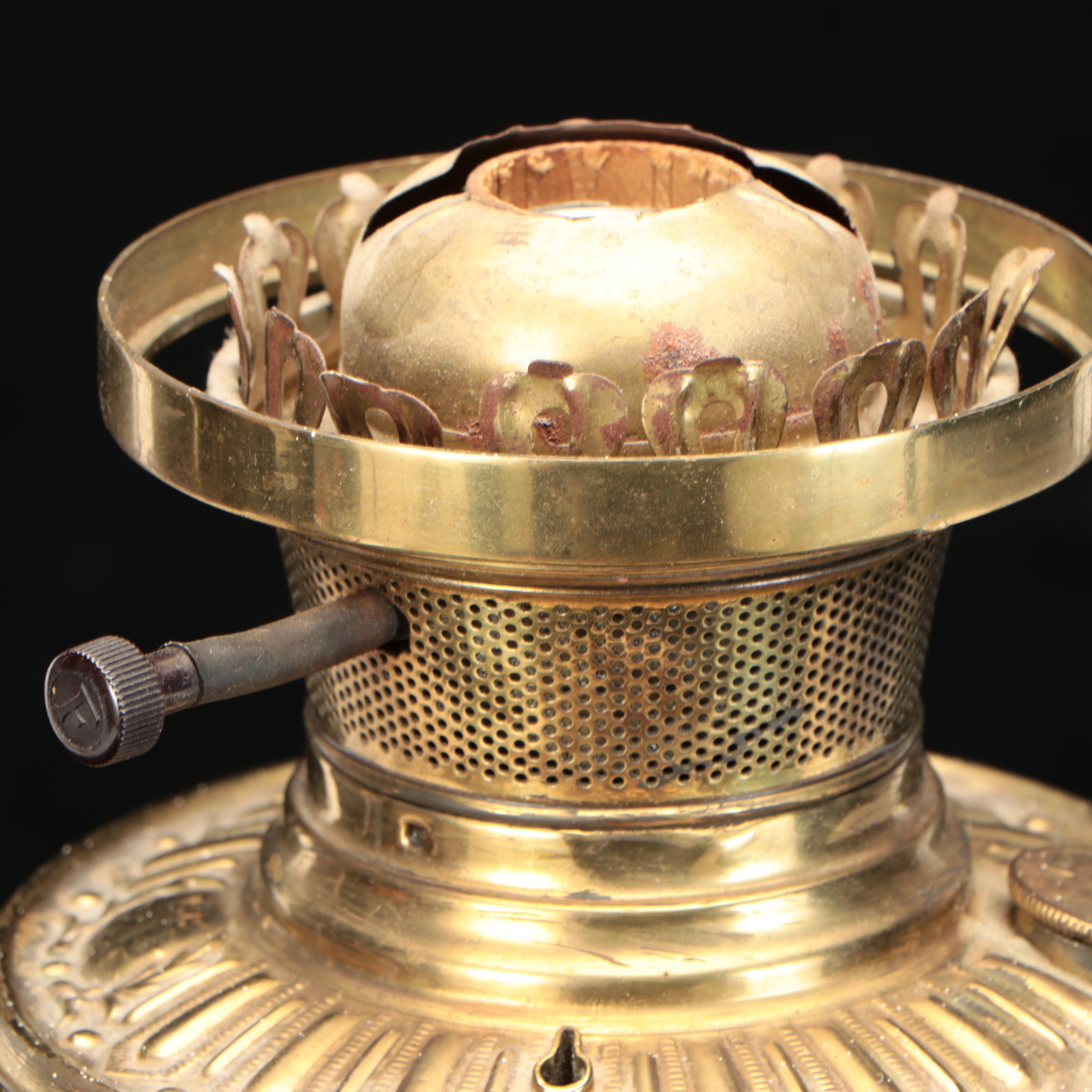 Victorian Bradley & Hubbard Brass Banquet Oil Lamp, Antique and Adapted 20th C.