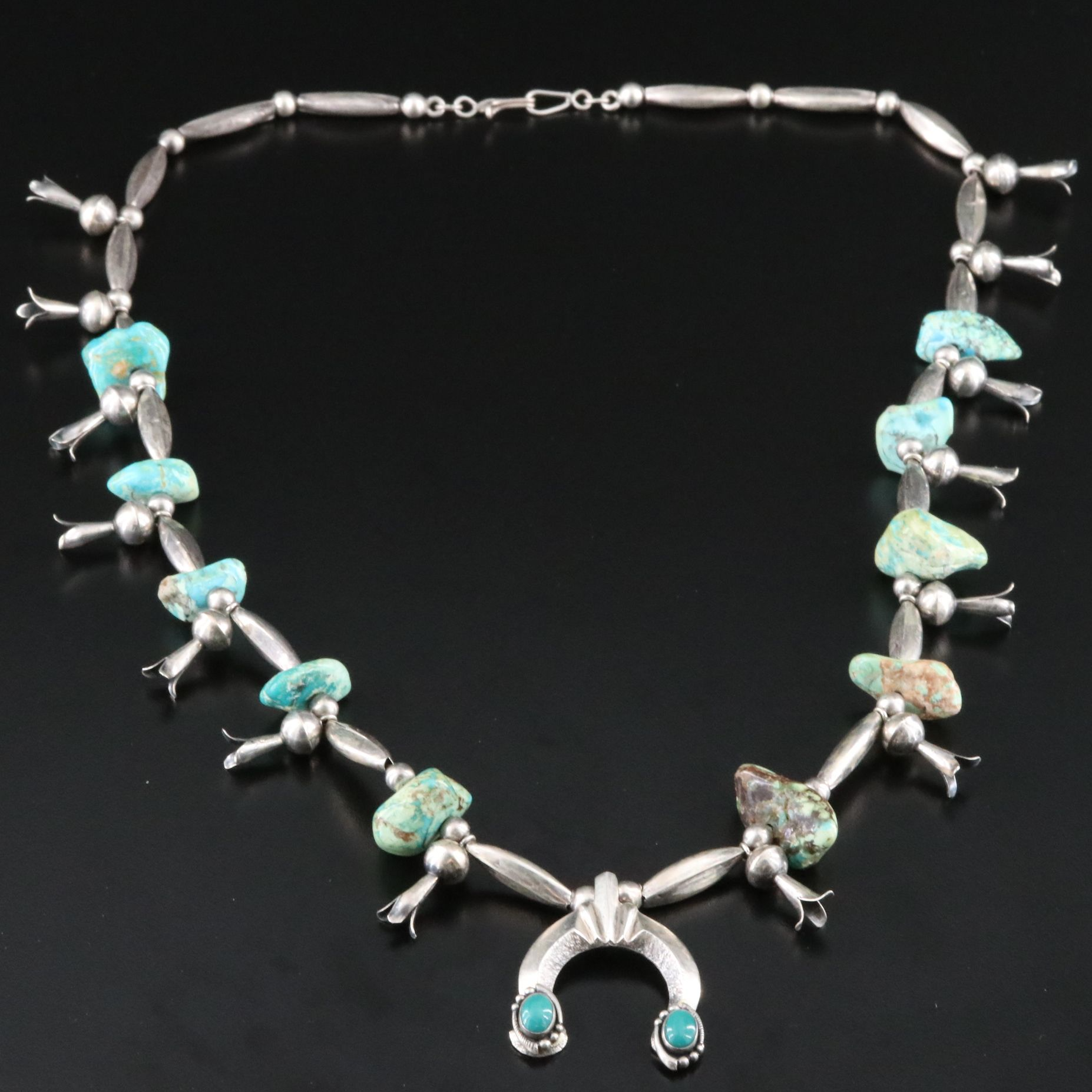 Sterling Turquoise Squash Blossom Necklace