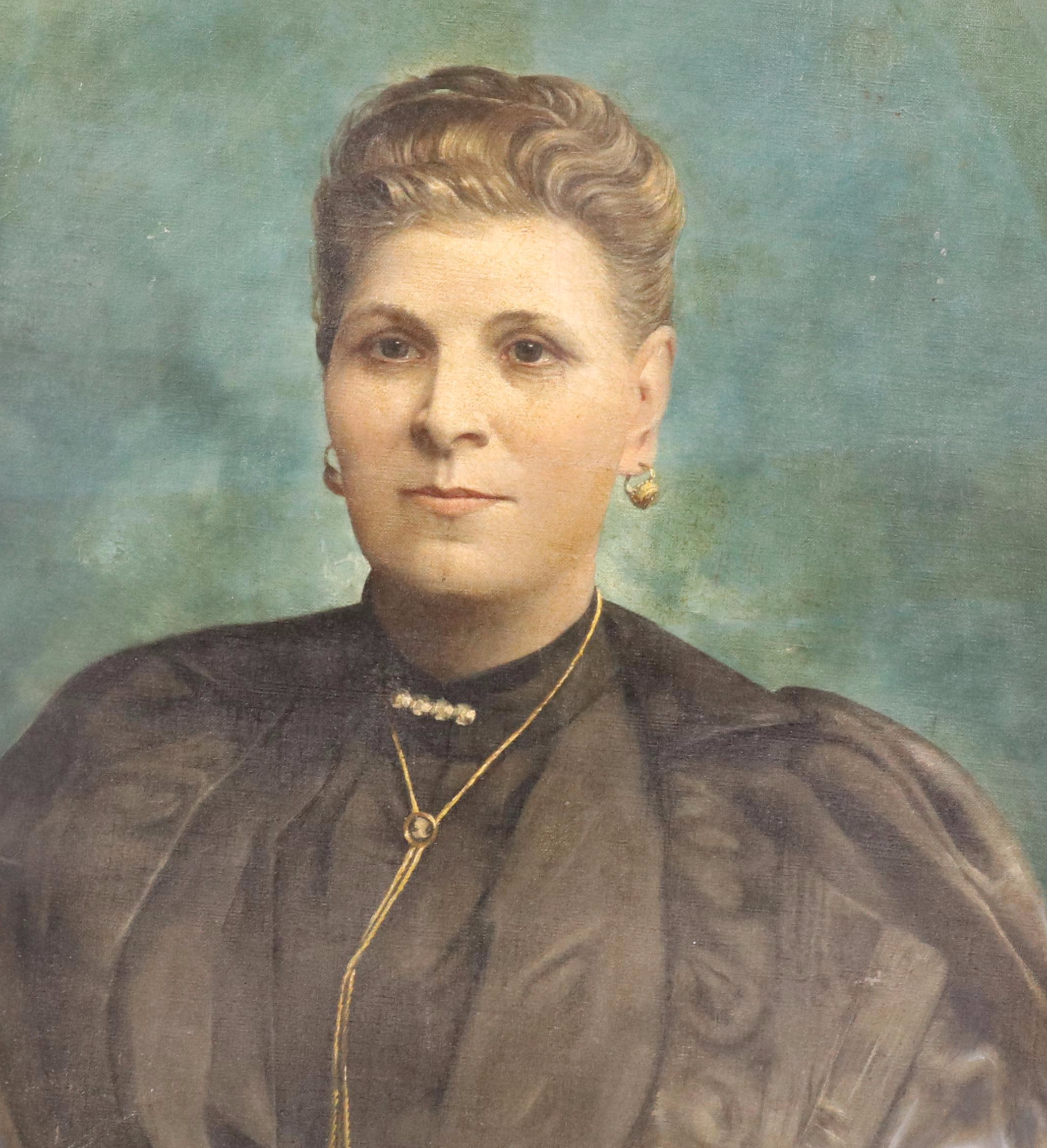 Portrait Oil Painting of a Woman in Black, Late 19th Century