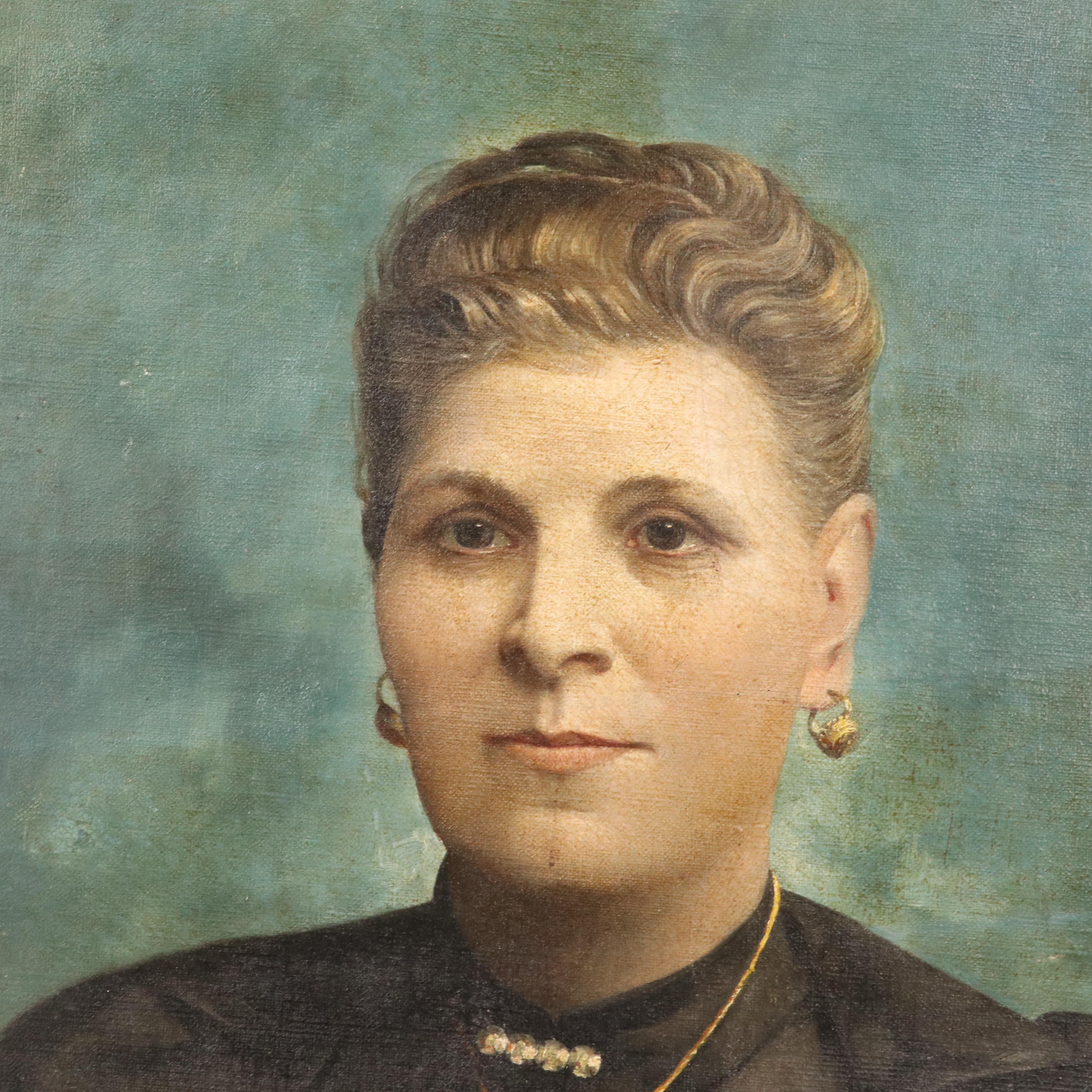 Portrait Oil Painting of a Woman in Black, Late 19th Century