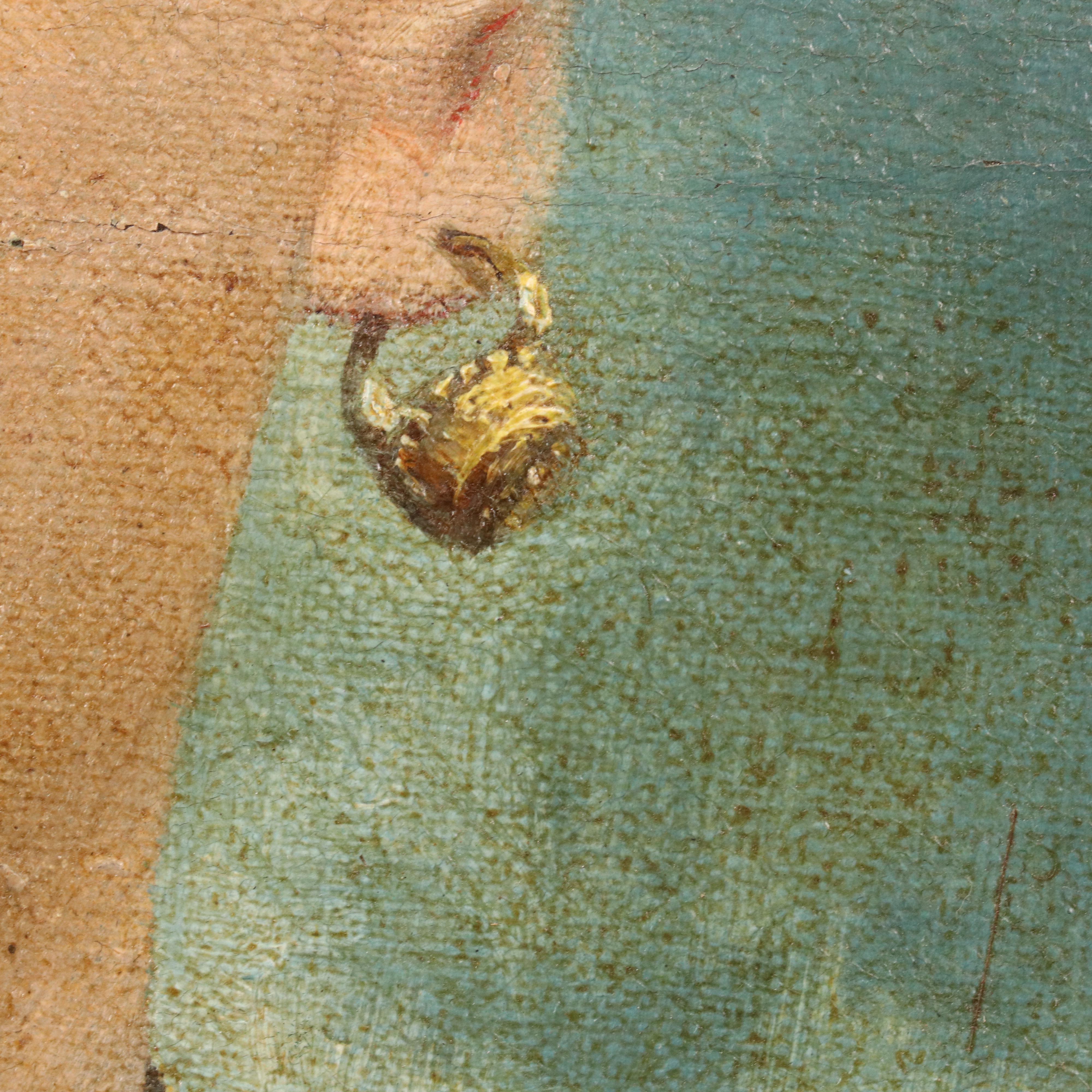 Portrait Oil Painting of a Woman in Black, Late 19th Century