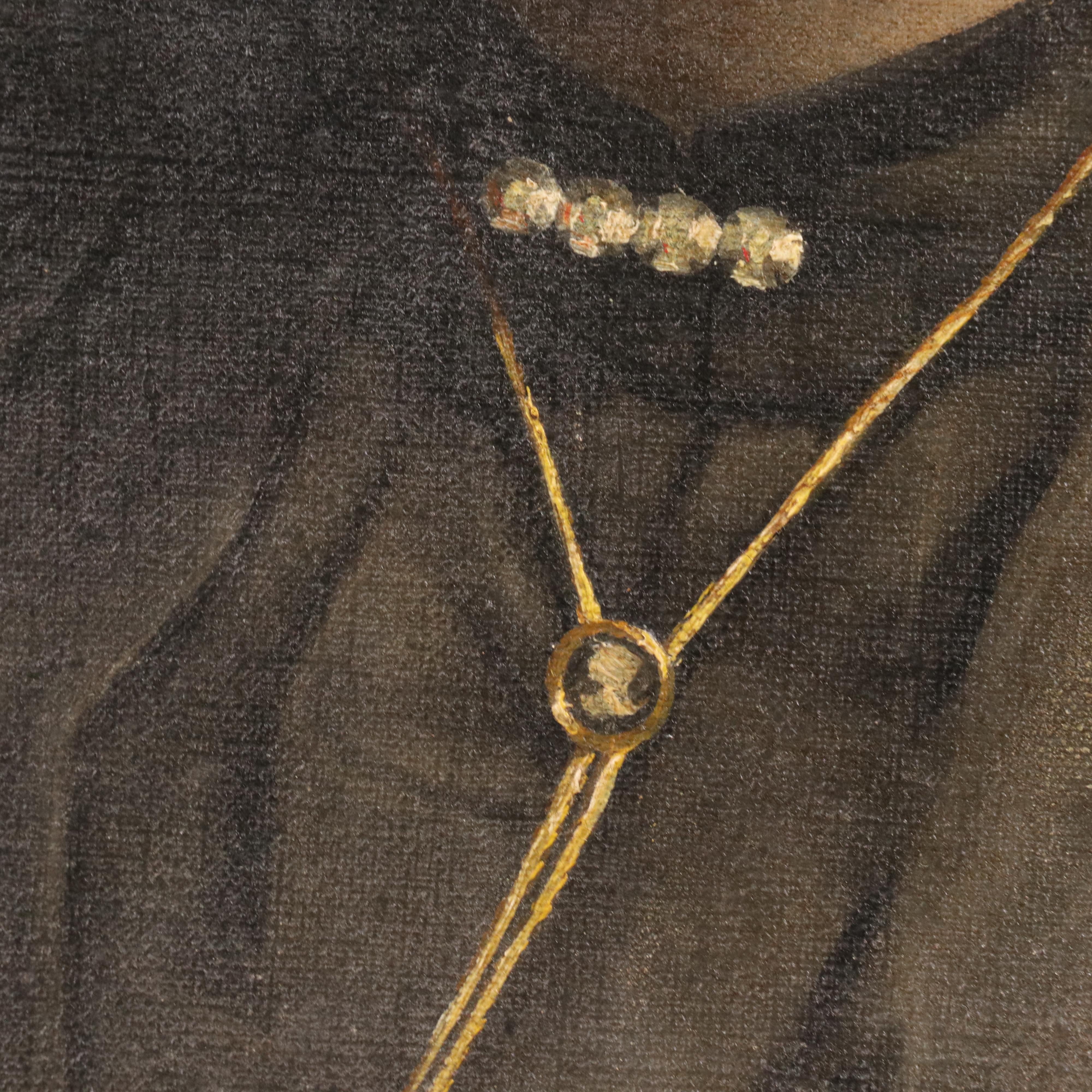 Portrait Oil Painting of a Woman in Black, Late 19th Century