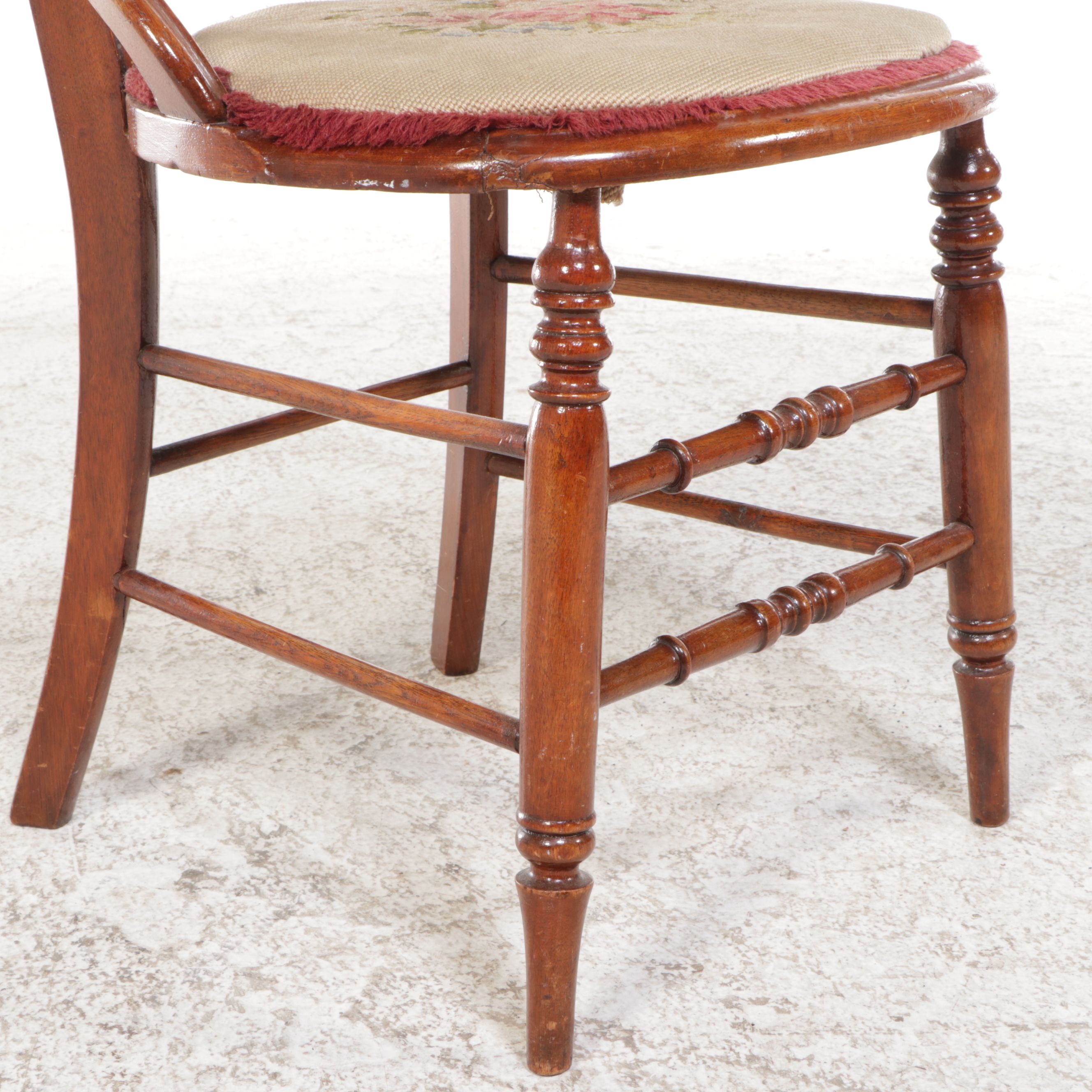 Victorian Needlepoint Walnut Ladderback Side Chair, Late 19th/ Early 20th C.