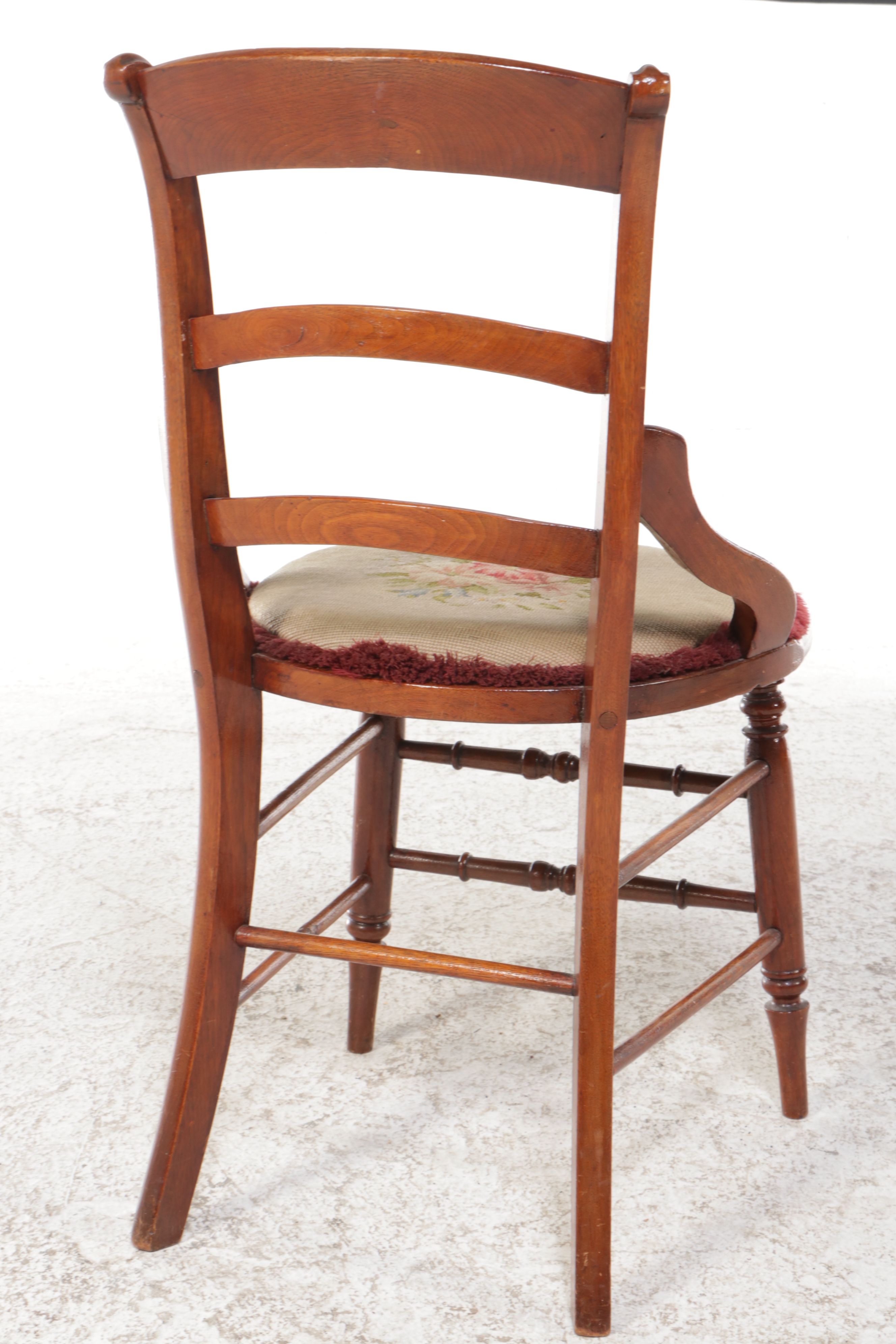 Victorian Needlepoint Walnut Ladderback Side Chair, Late 19th/ Early 20th C.