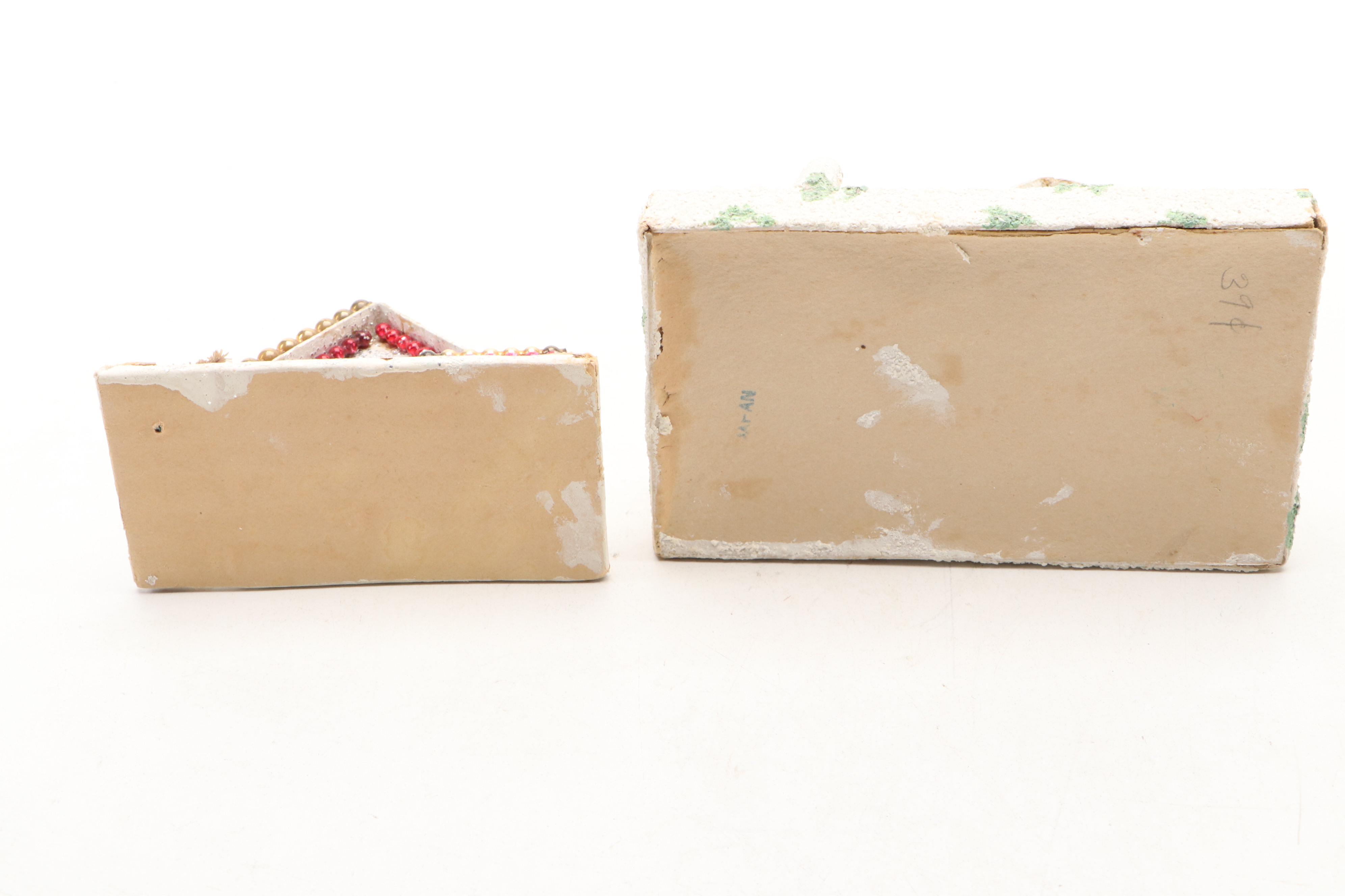 Christmas Miniature Cardboard Houses and Hangings, Mid-20th Century