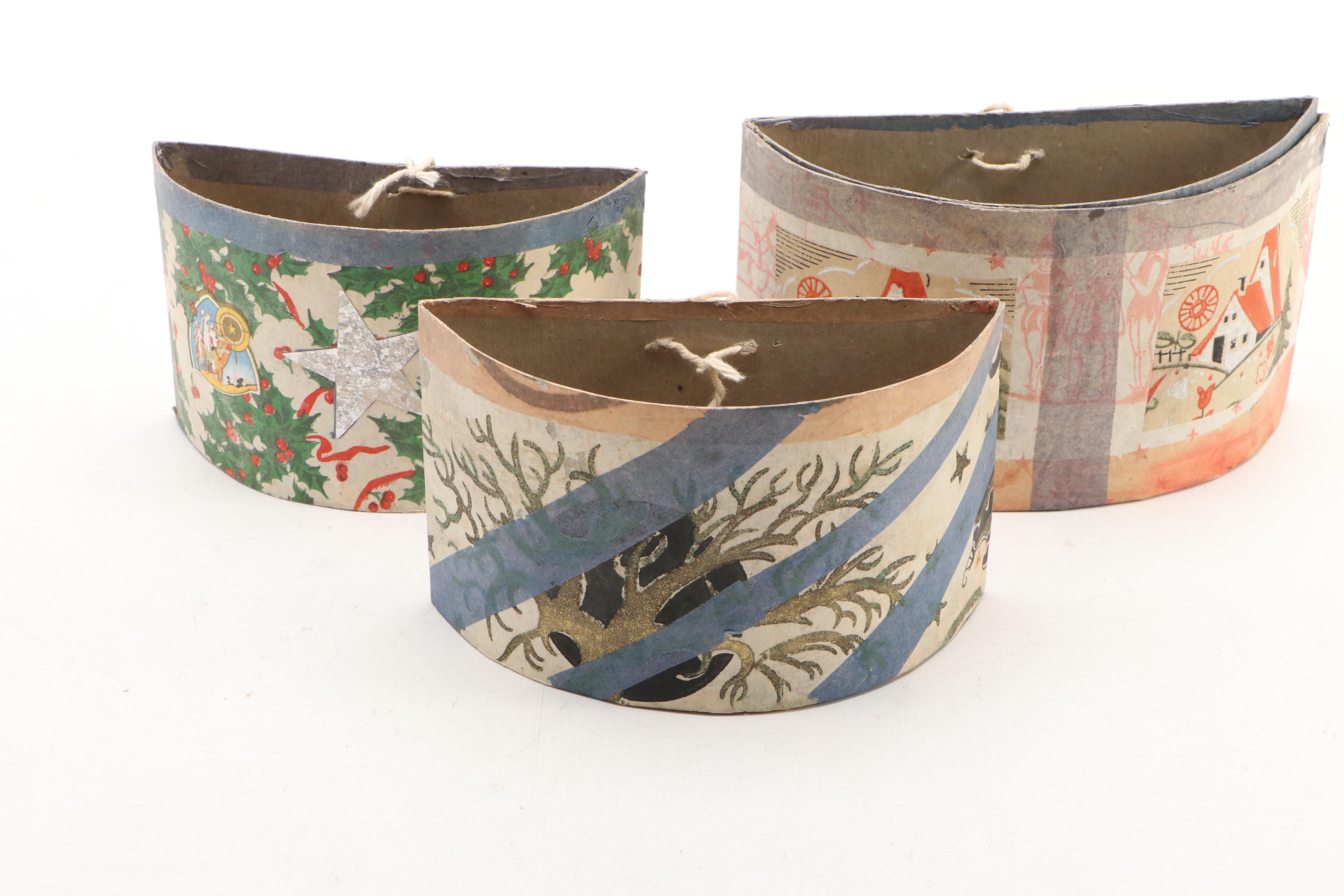 Christmas Miniature Cardboard Houses and Hangings, Mid-20th Century