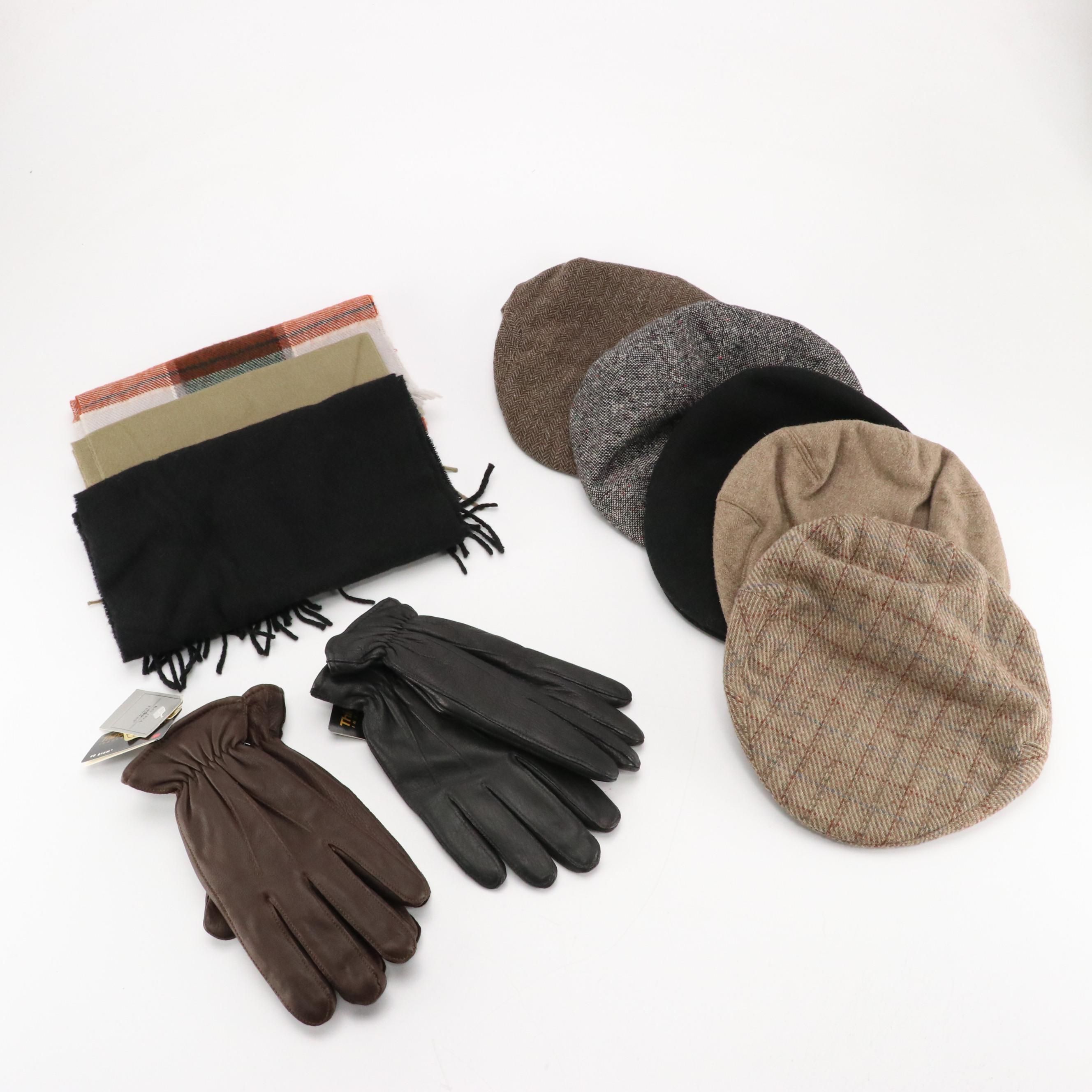 Perry Ellis, Dockers & More Wool Newsboy Caps, Other Scarves and Leather Gloves