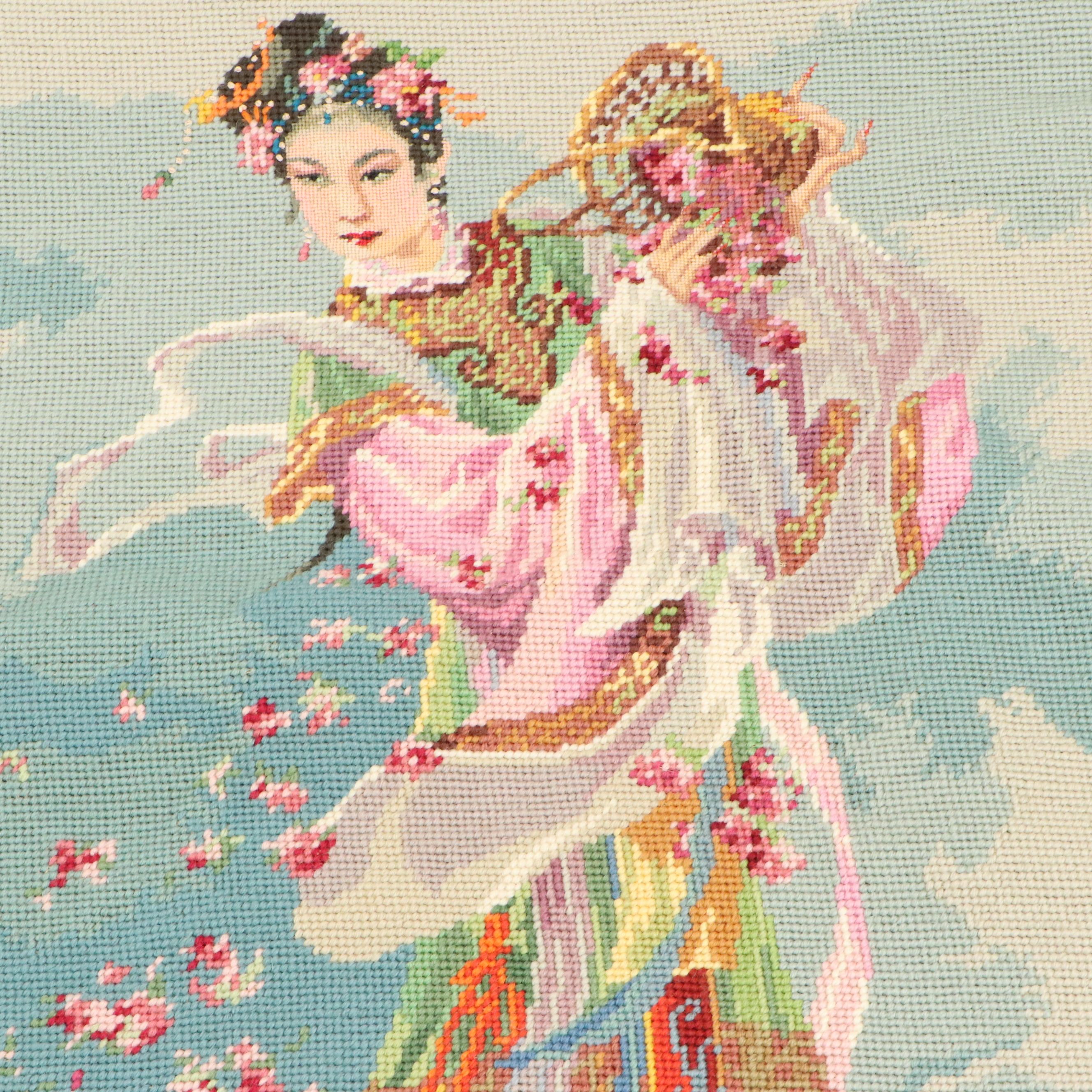 Chinese Style Dancing Maiden Wool Tapestry