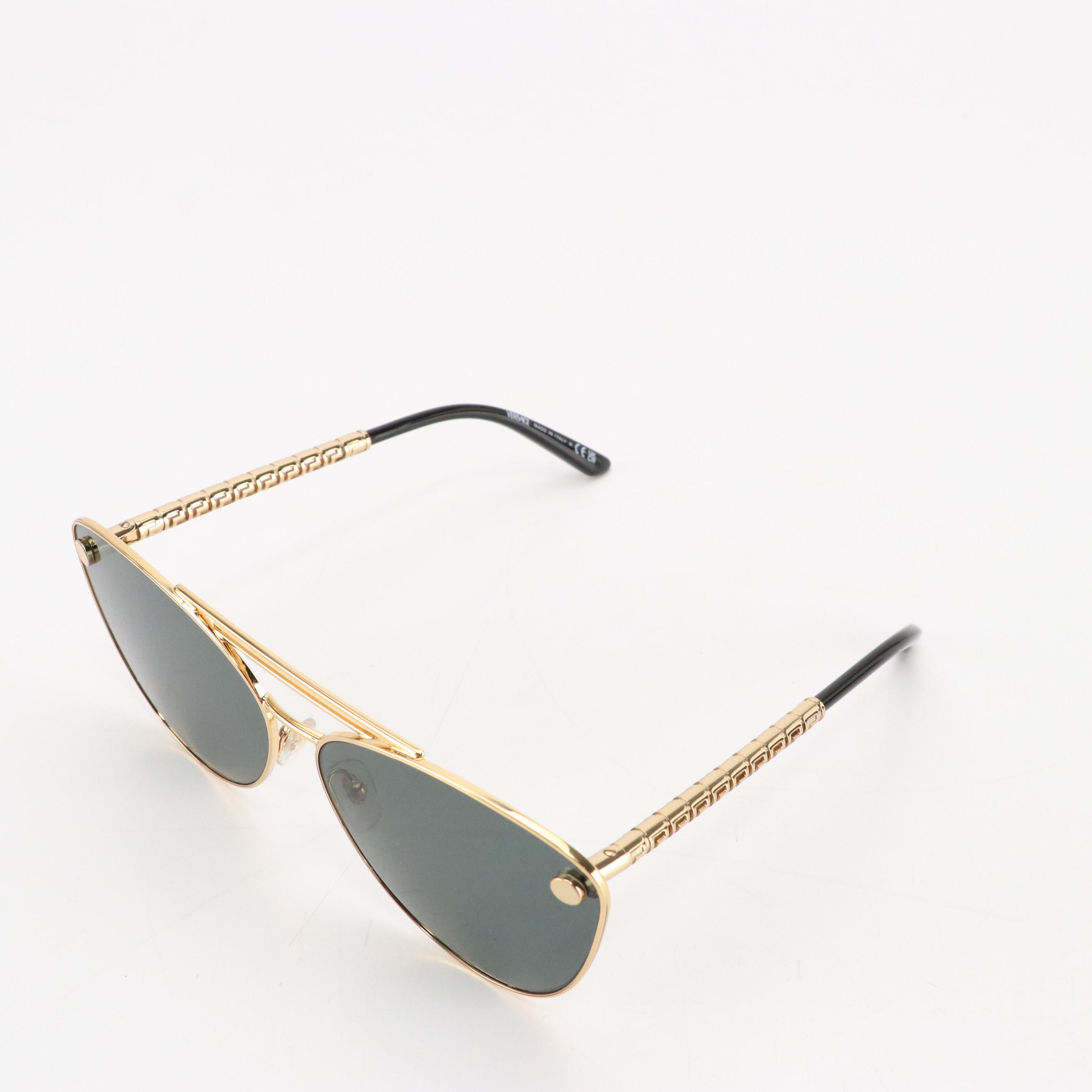 Versace Tubular Greca Cat-Eye Sunglasses in Black and Gold