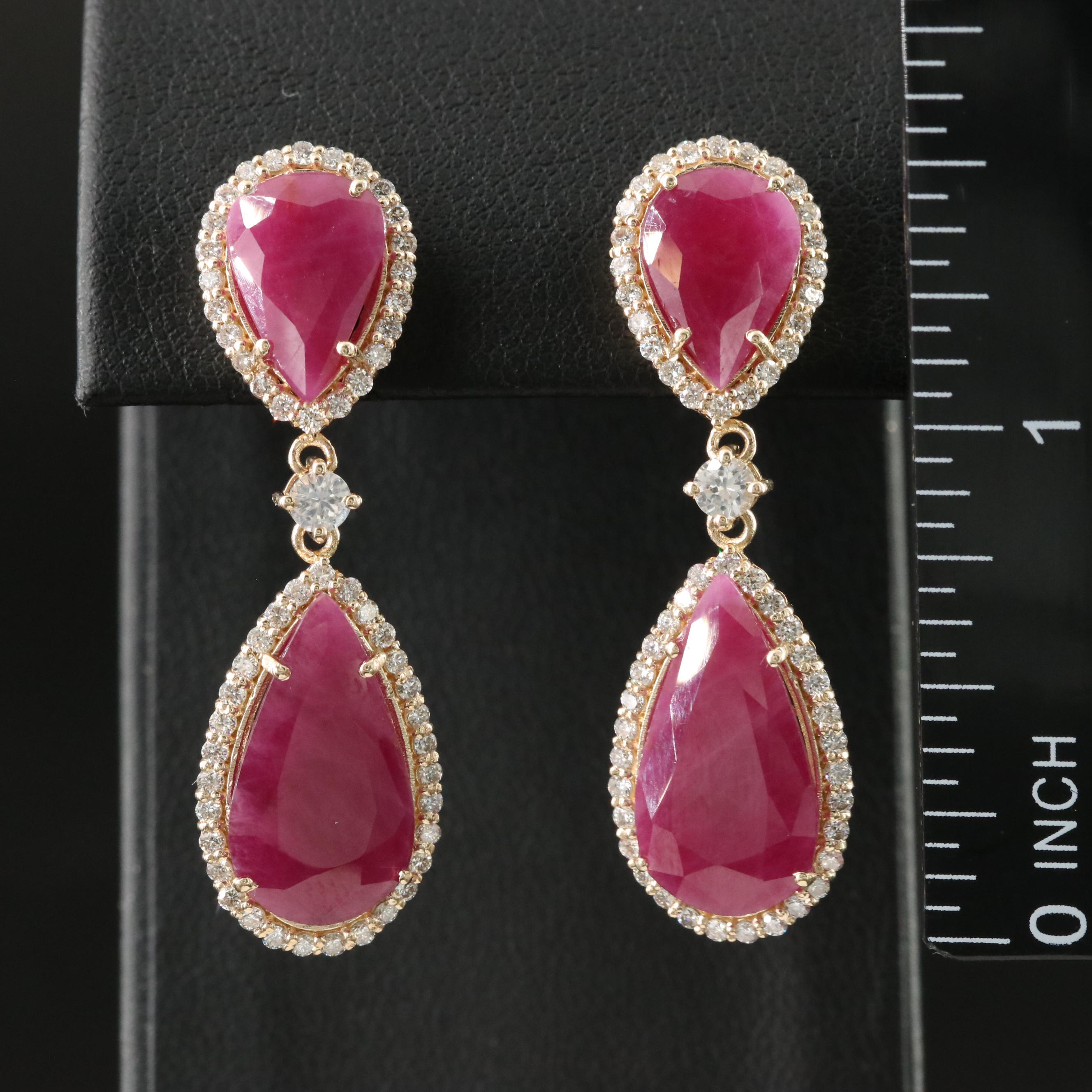 14K 11.73 CTW Ruby, White Sapphire and 1.02 CTW Diamond Earrings with IGI Report