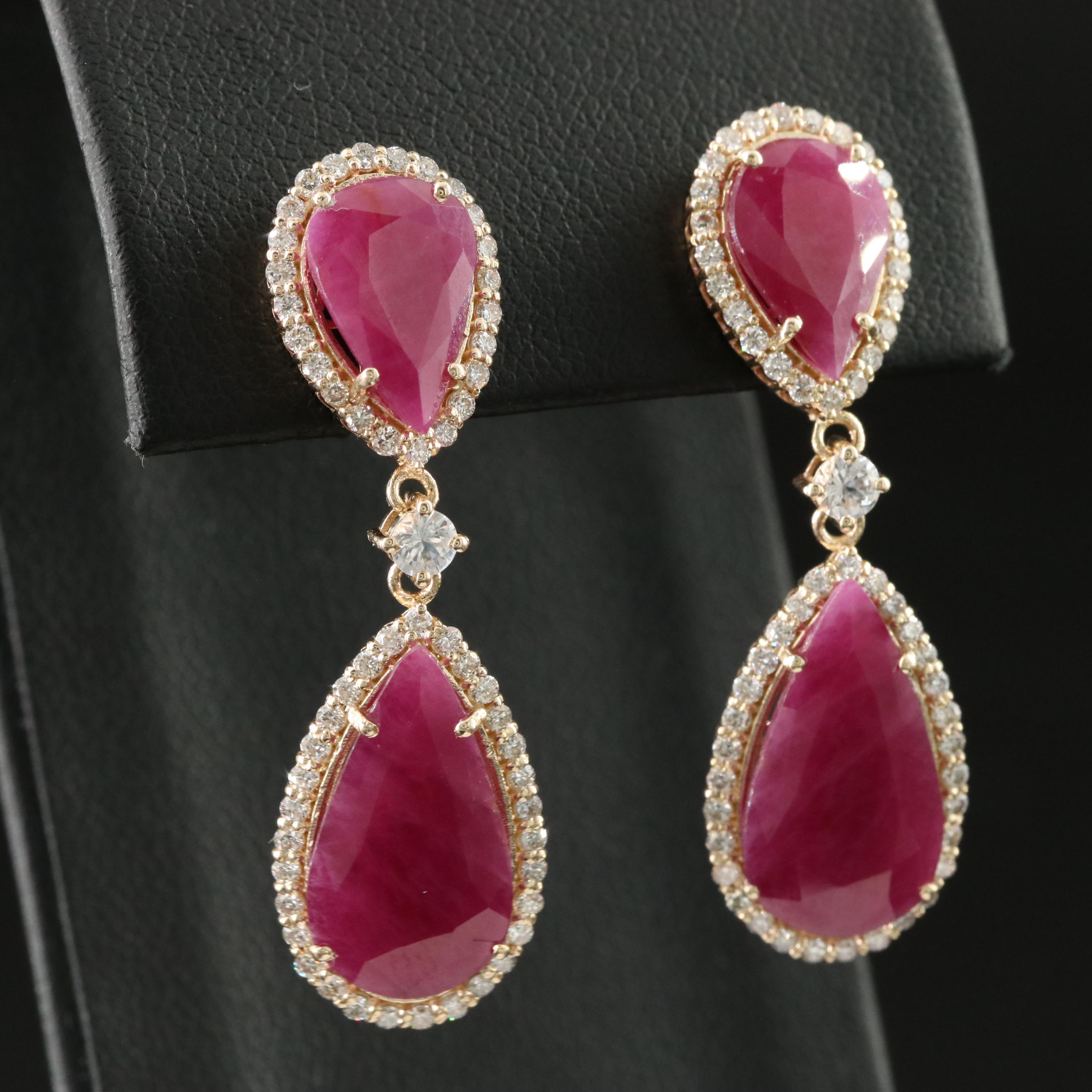 14K 11.73 CTW Ruby, White Sapphire and 1.02 CTW Diamond Earrings with IGI Report