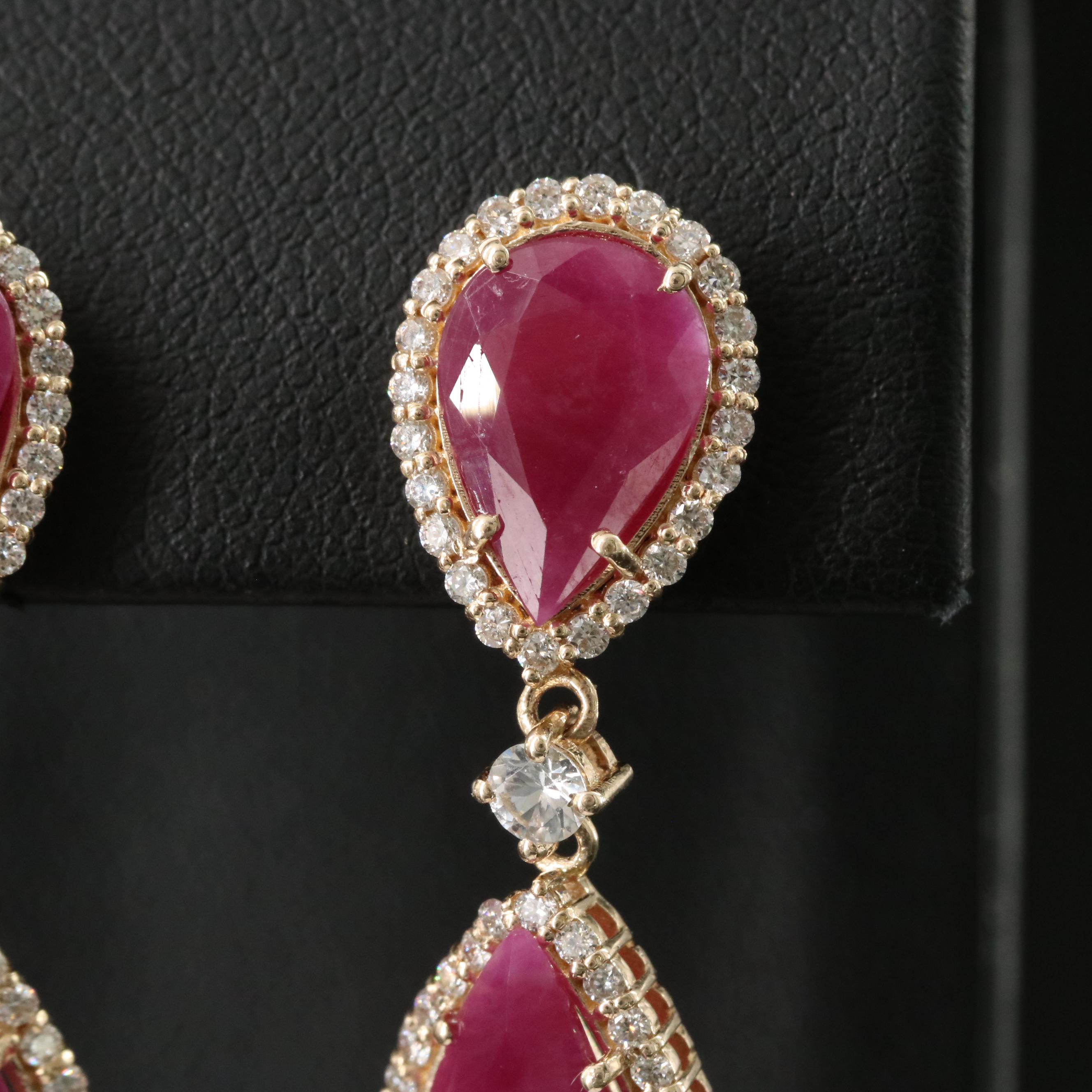 14K 11.73 CTW Ruby, White Sapphire and 1.02 CTW Diamond Earrings with IGI Report
