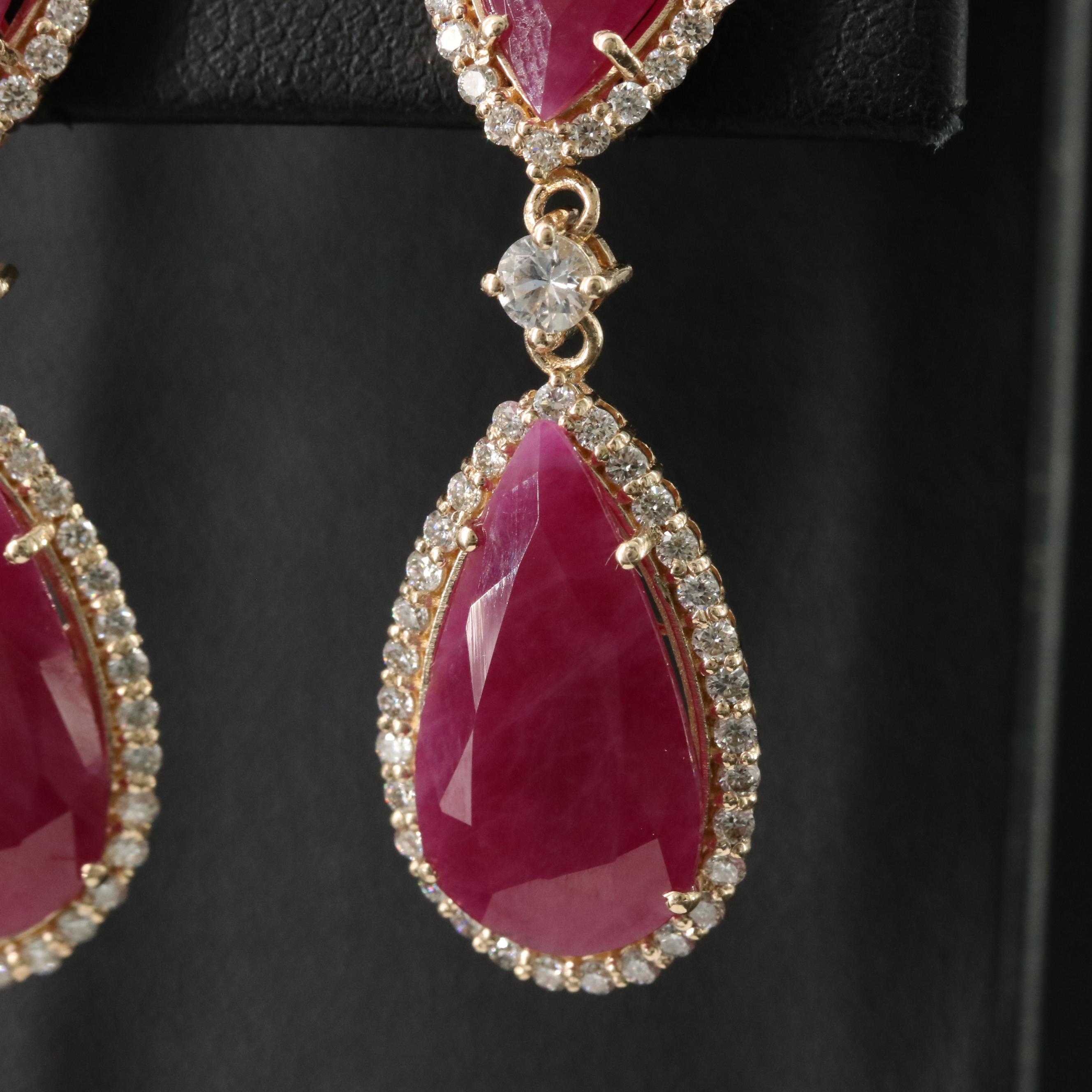 14K 11.73 CTW Ruby, White Sapphire and 1.02 CTW Diamond Earrings with IGI Report