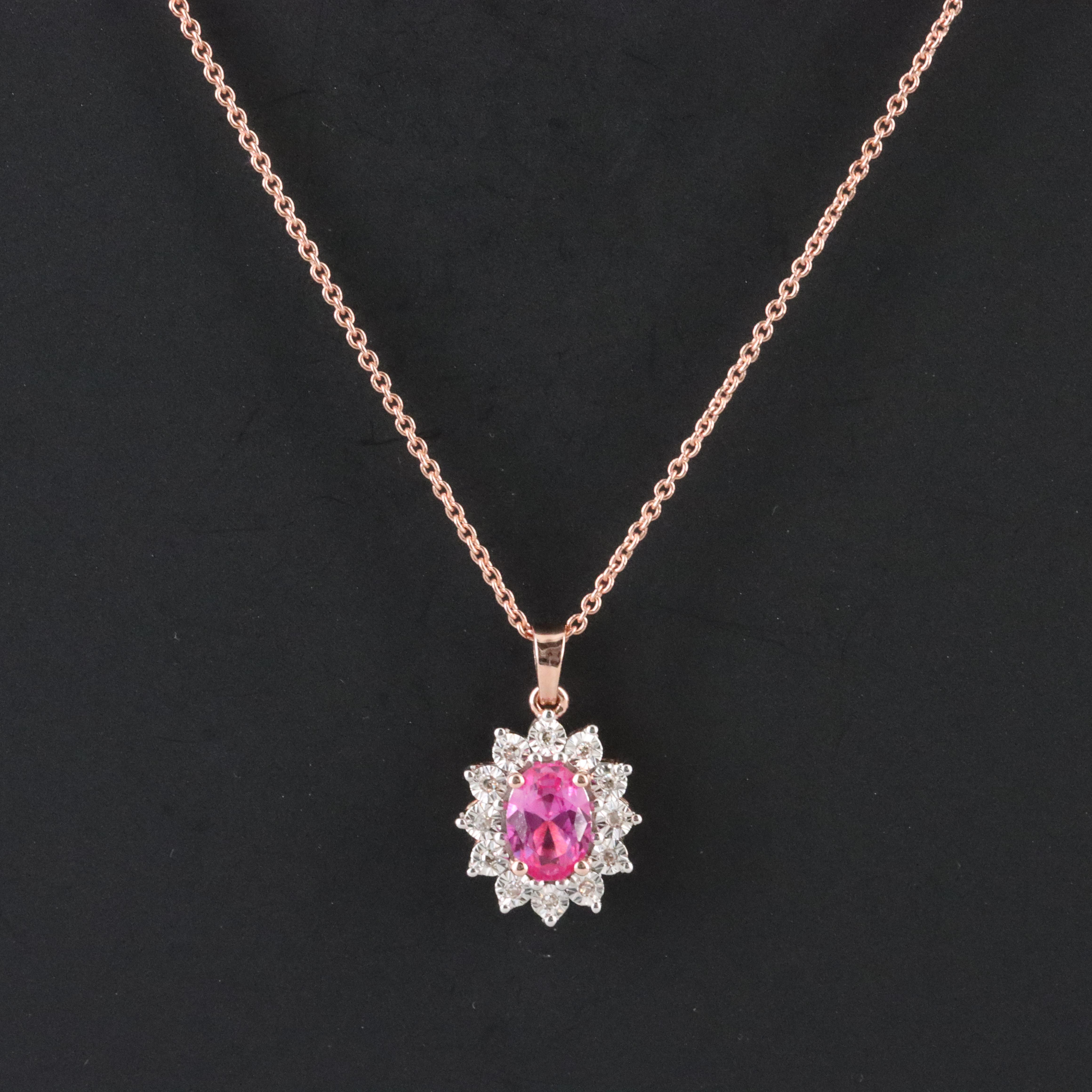 Sterling Pink Sapphire and Diamond Pendant Necklace