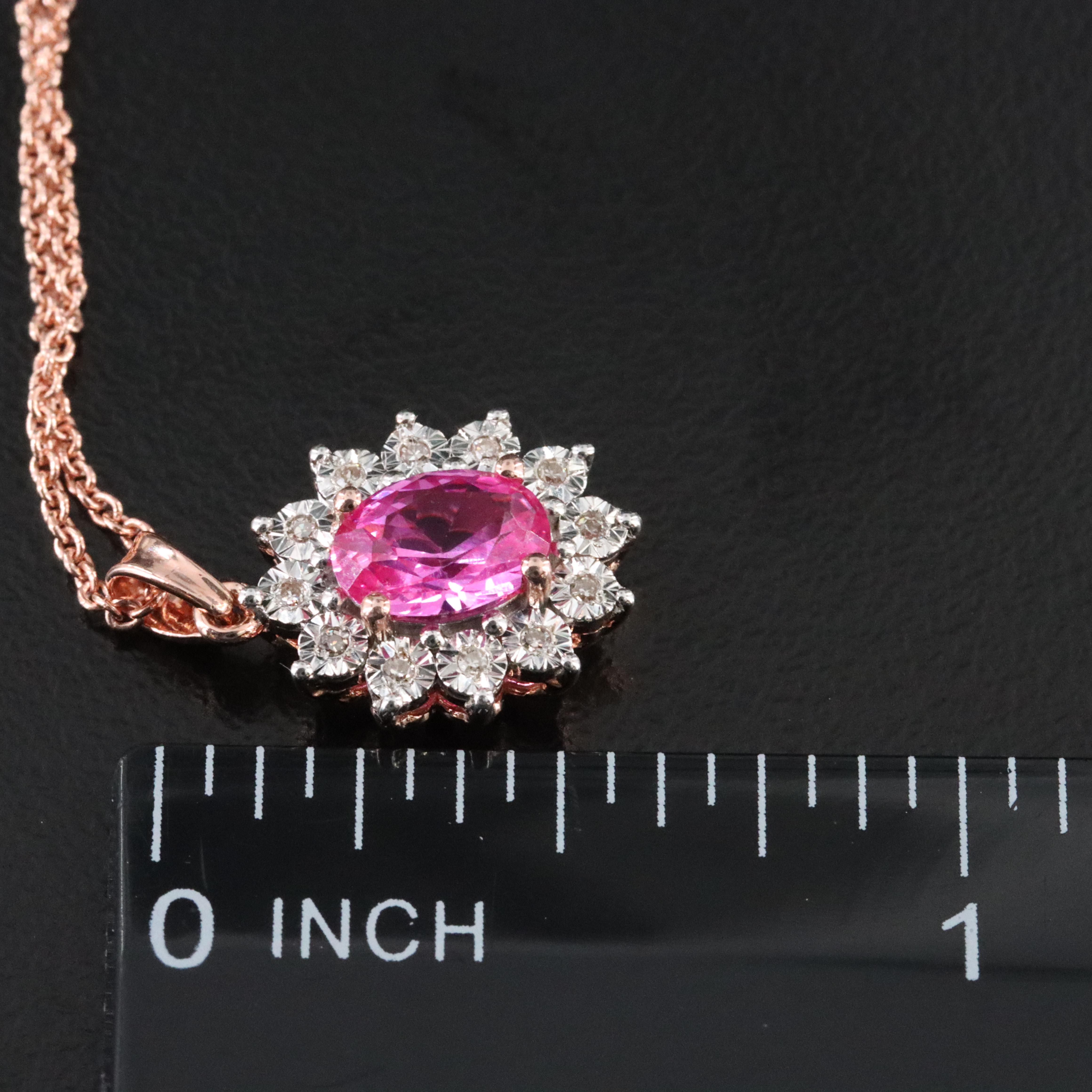 Sterling Pink Sapphire and Diamond Pendant Necklace