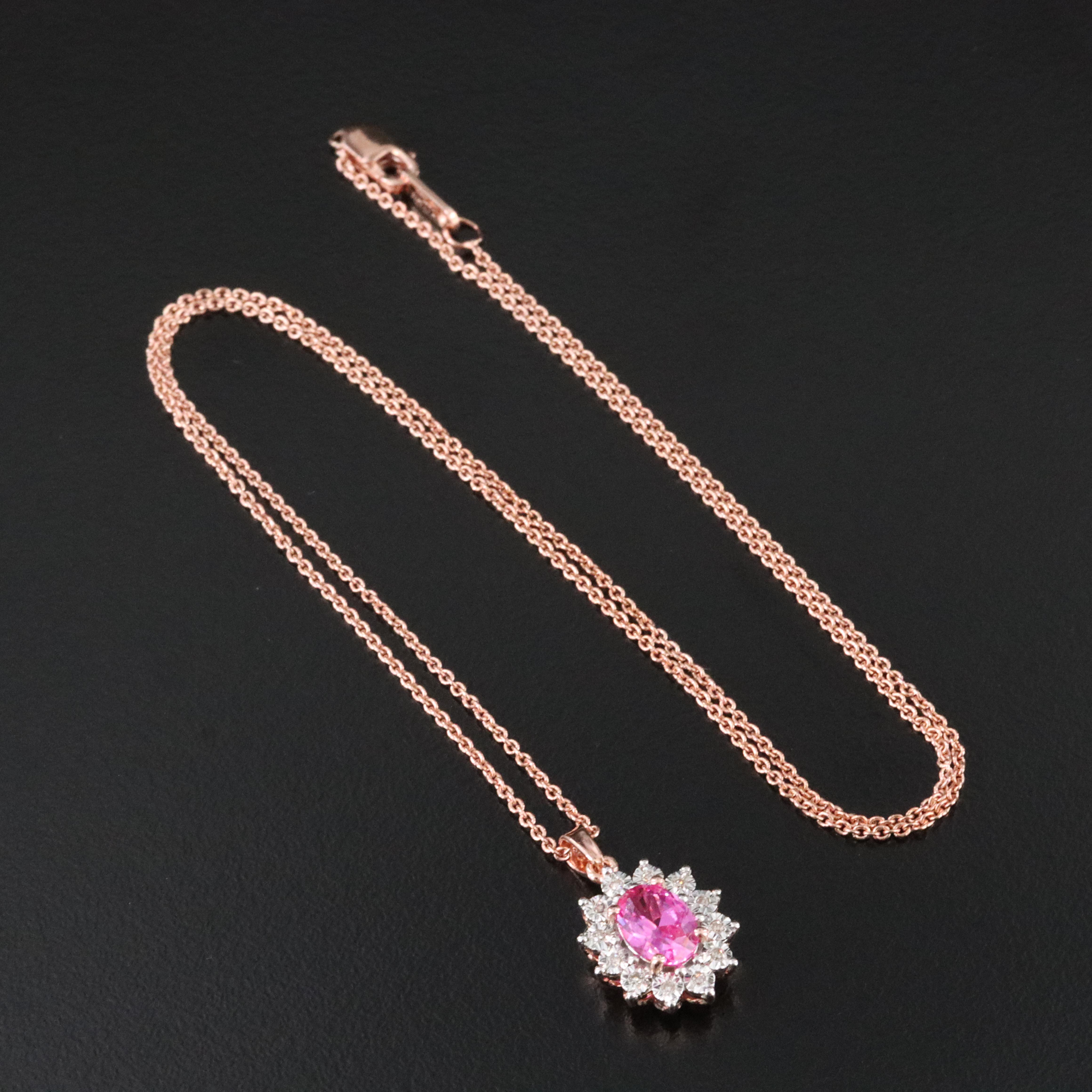 Sterling Pink Sapphire and Diamond Pendant Necklace