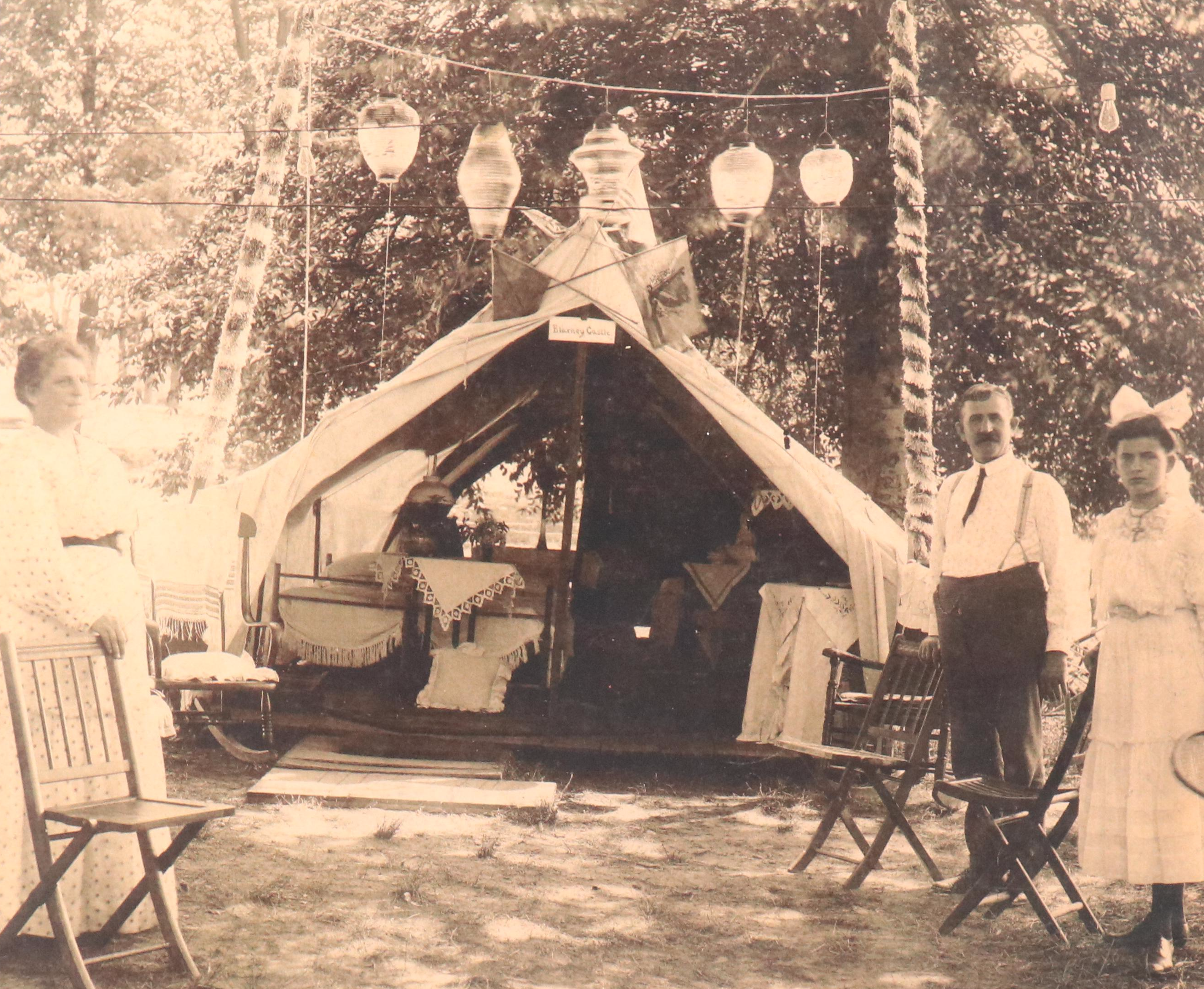 Photographic Collotype of Figures with "Blarney Castle" Tent