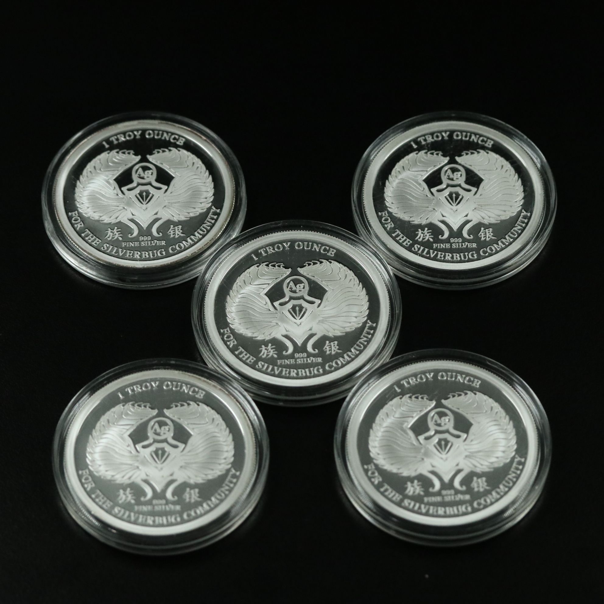 Five Uncirculated One Ounce .999 Silver Rounds
