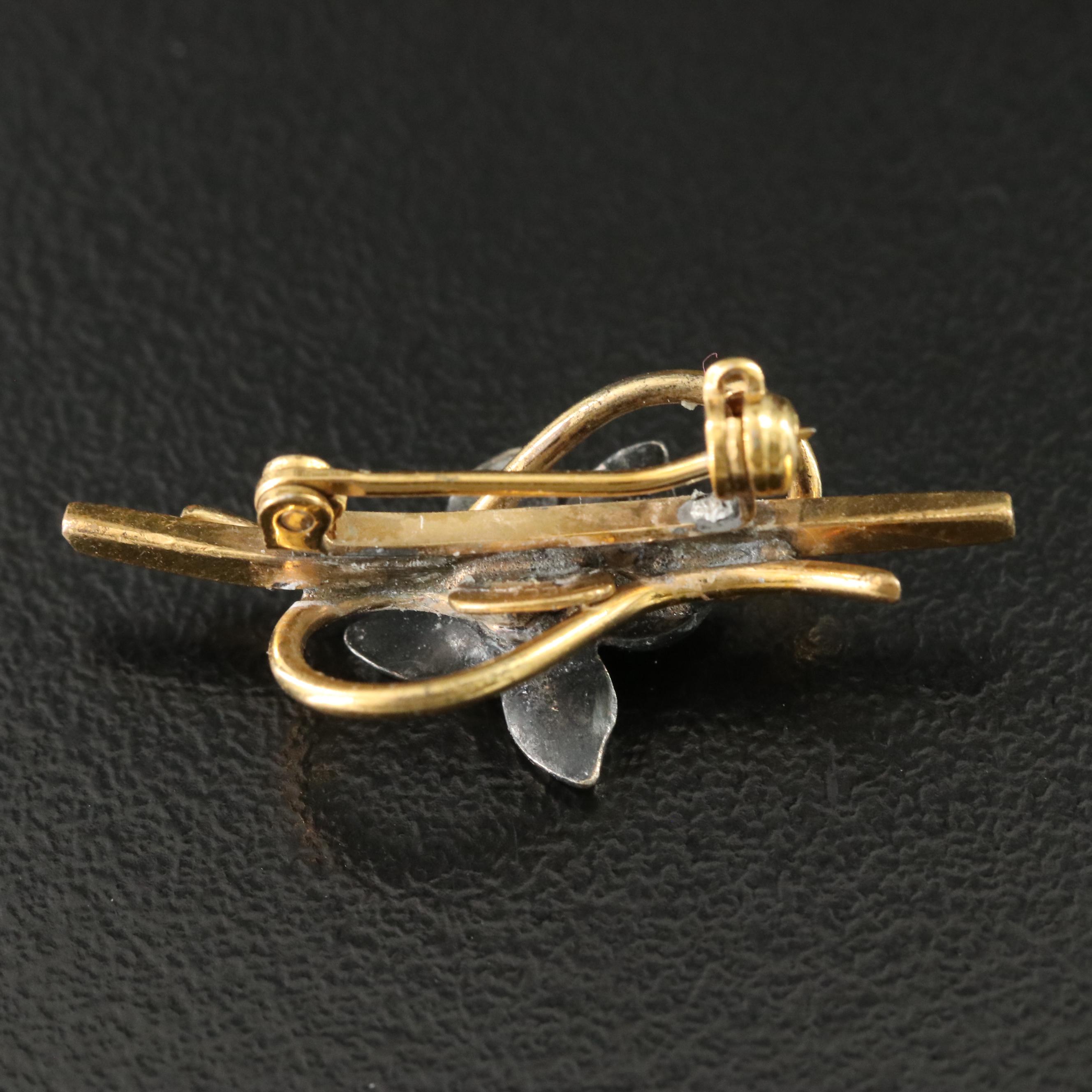 Vintage Wells Enamel Floral Pin with Sterling Accent