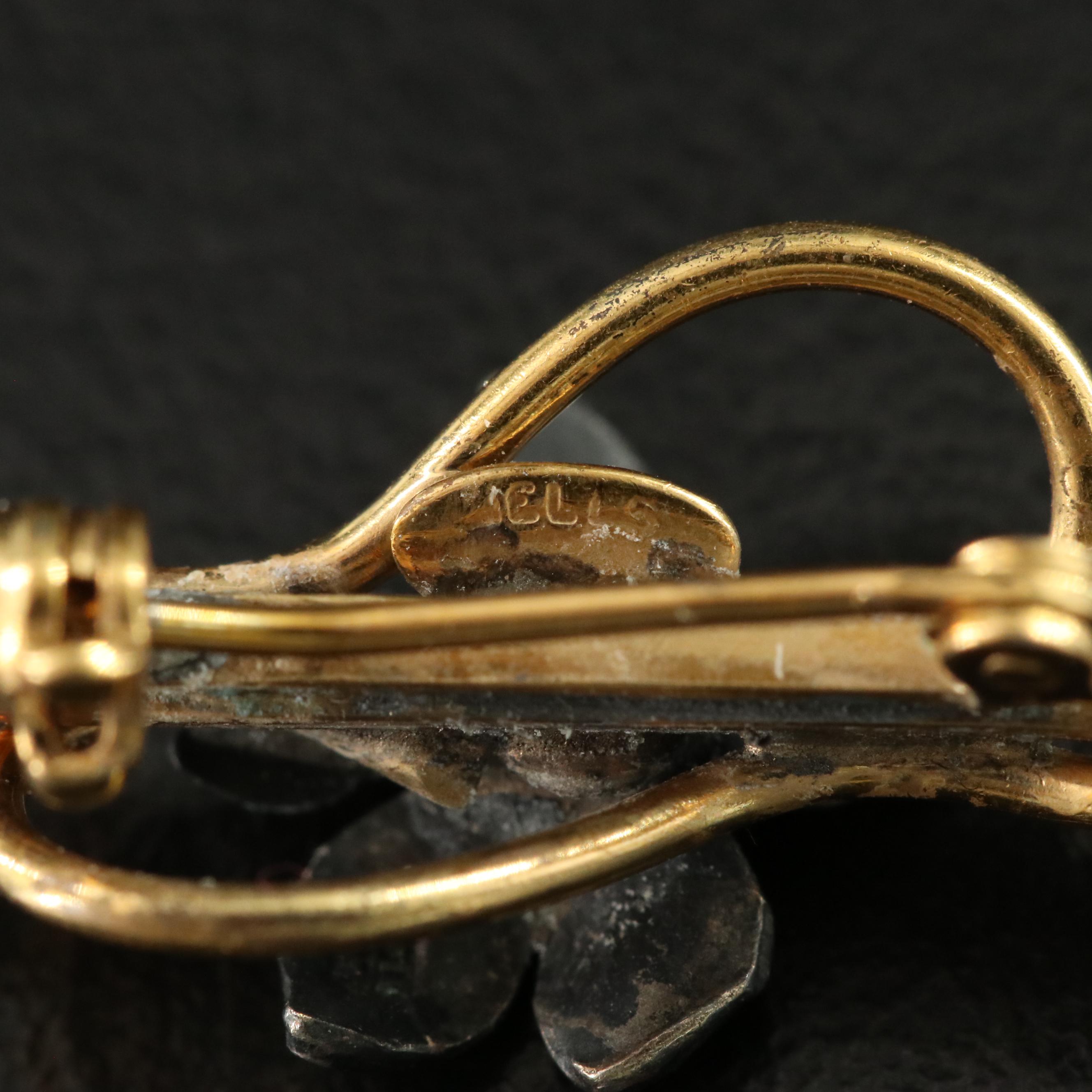 Vintage Wells Enamel Floral Pin with Sterling Accent