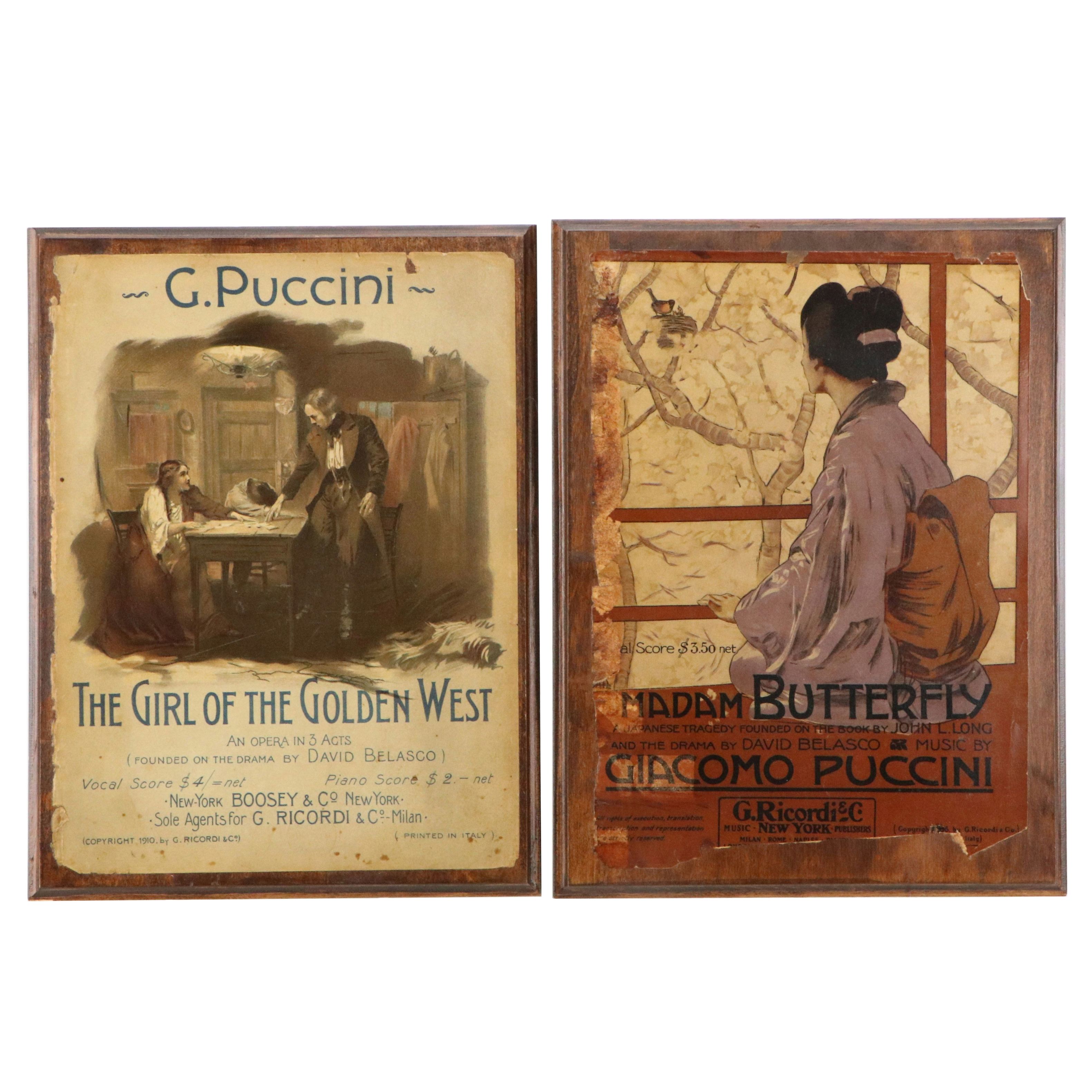Original First Edition Cover Page to Giacomo Puccni Piano Scores on Wood Board